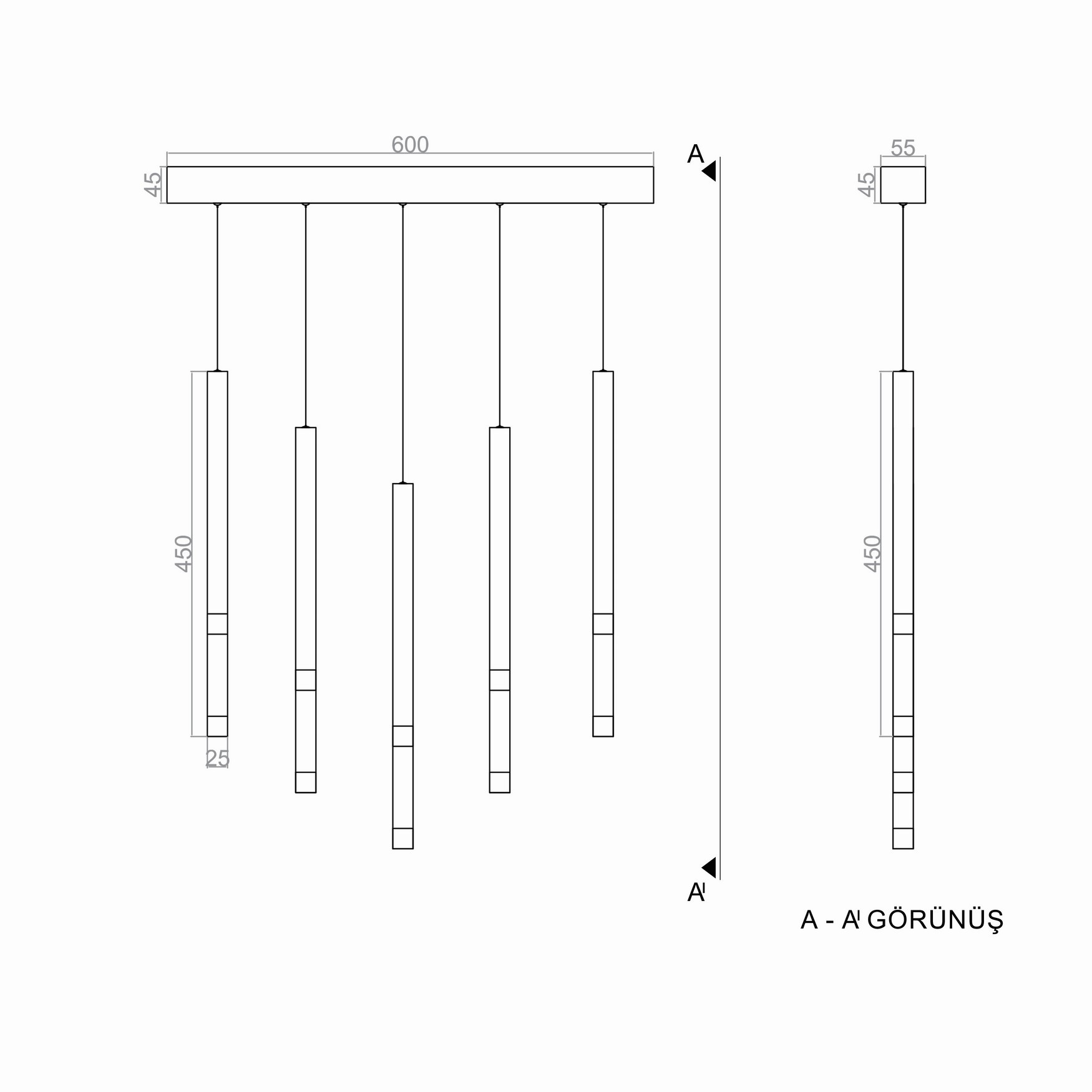 Led Avize Sarkıt LONG TUBO2 TR1A143 5*Ø25mm