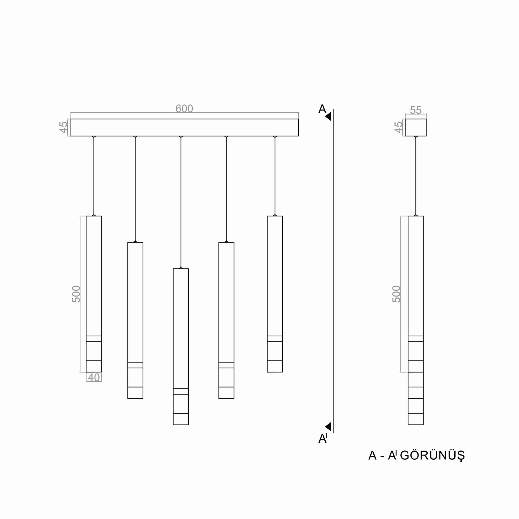 Led Avize Sarkıt LONG GRANDETUBO2 TR1A152 5*Ø40mm