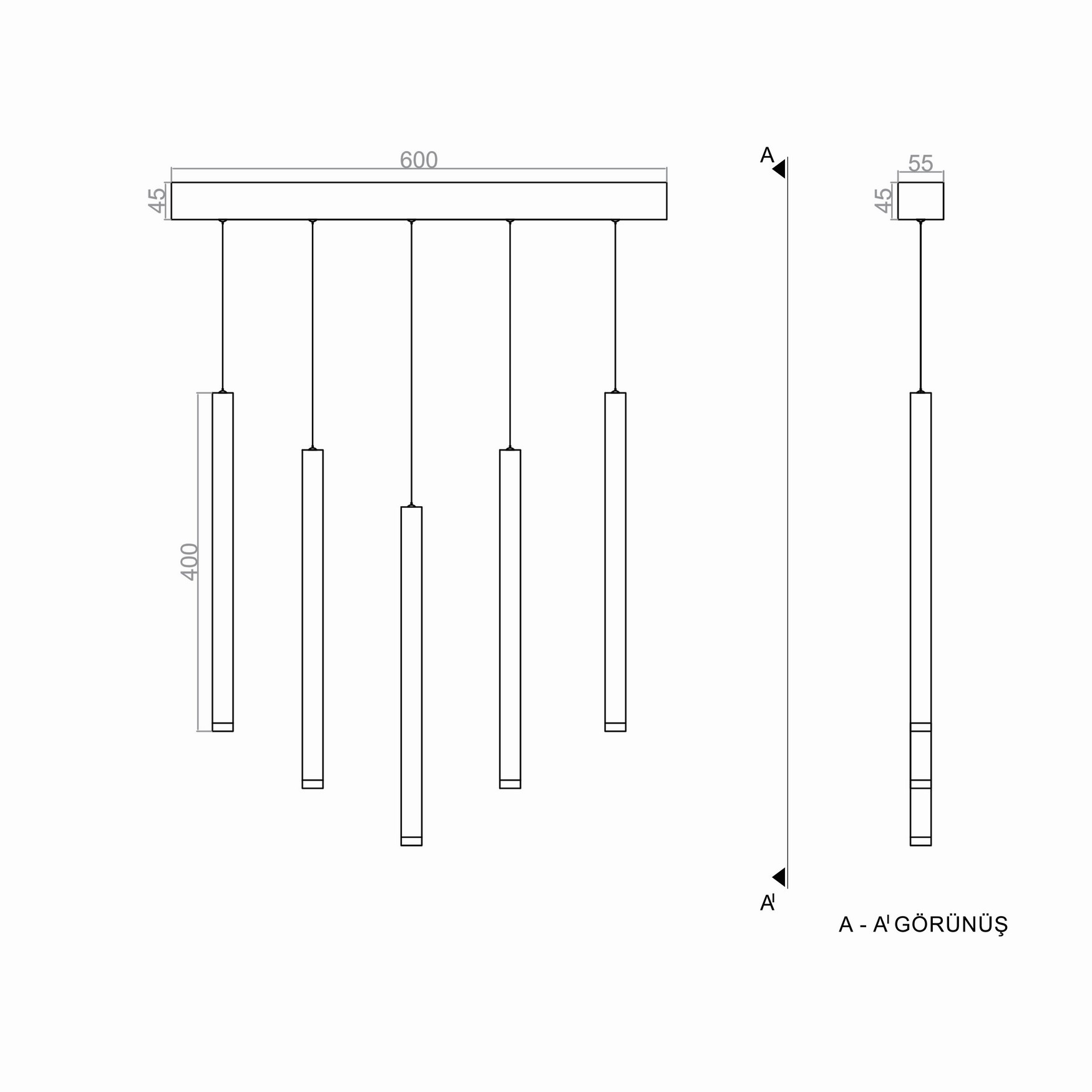 Led Avize Sarkıt LONG TUBO TR1A140 5*Ø25mm