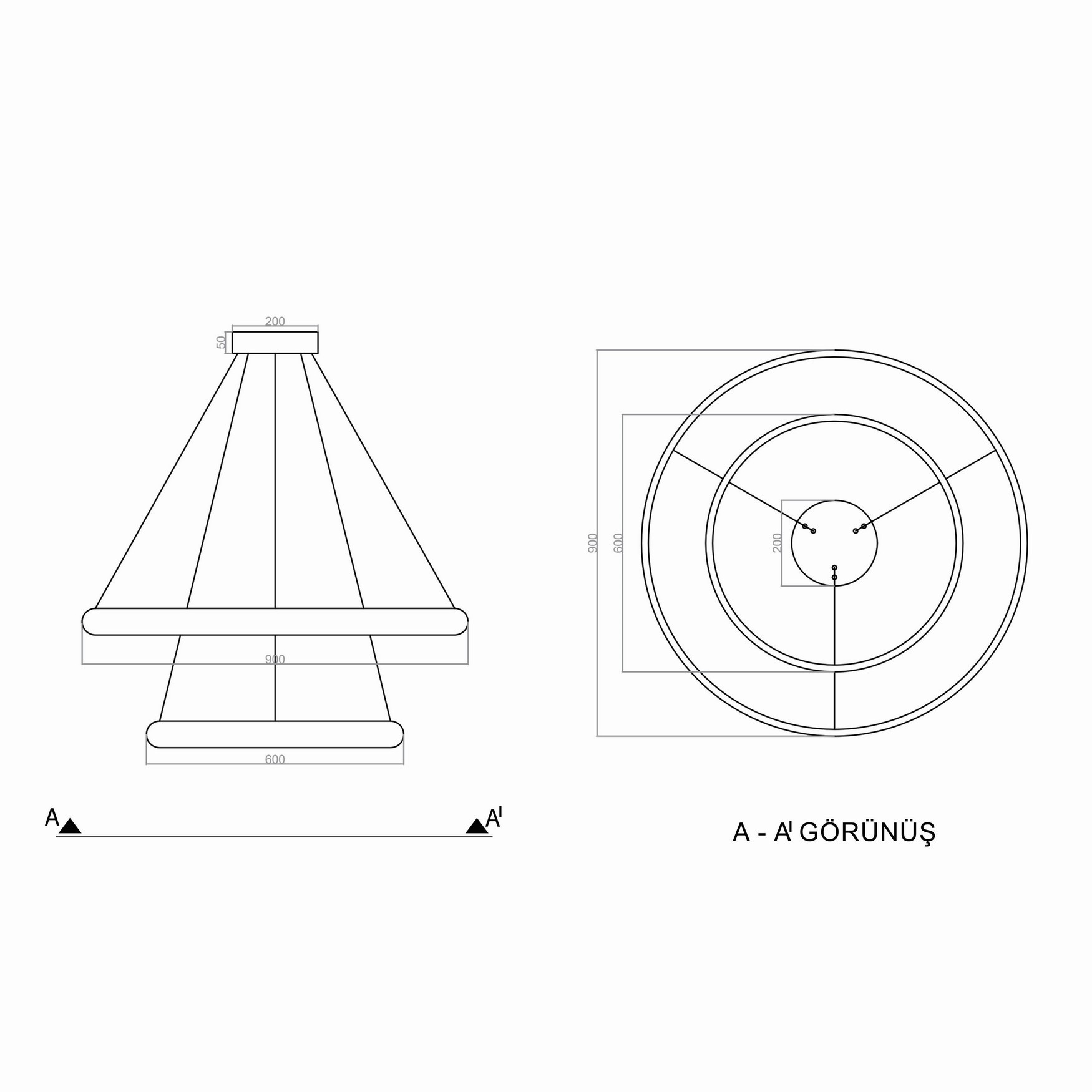 Led Avize Sarkıt WAL TR1V070 PRO Ø90cm