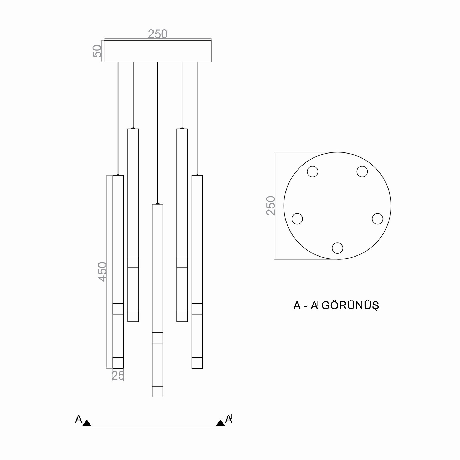 Led Avize Sarkıt TRAY TUBO2 TR1A142 5*Ø25mm