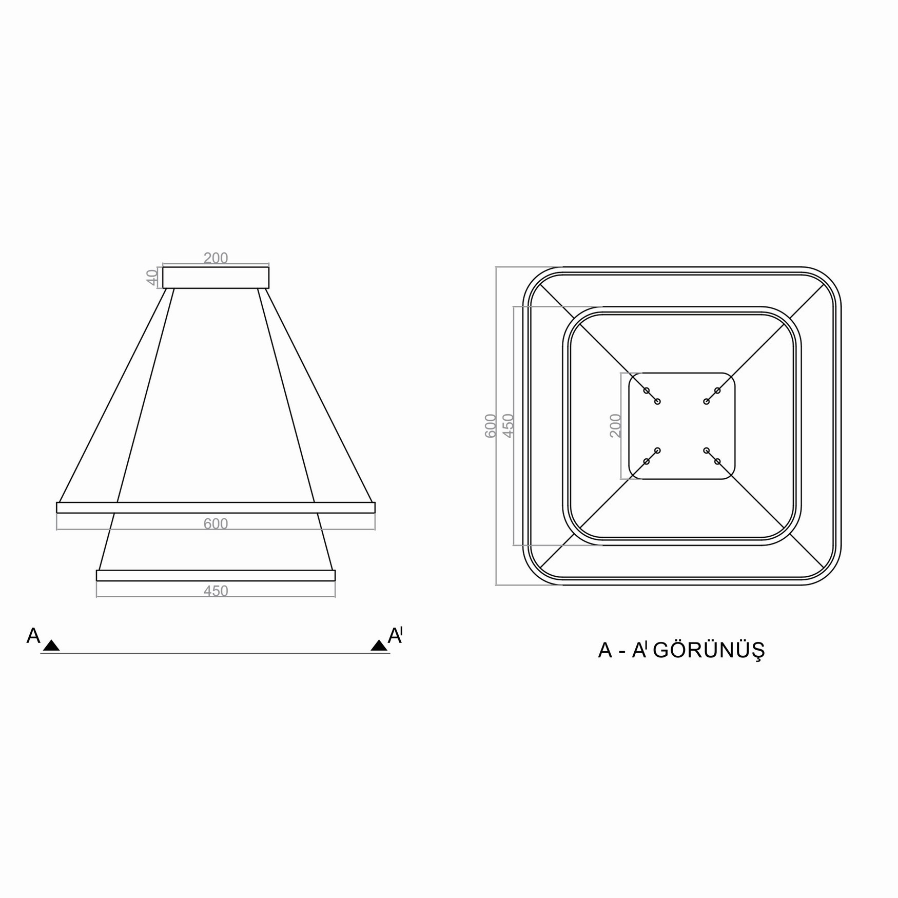 Led Avize Sarkıt OVALKÖŞE 2KARE TR1A018 60*60cm