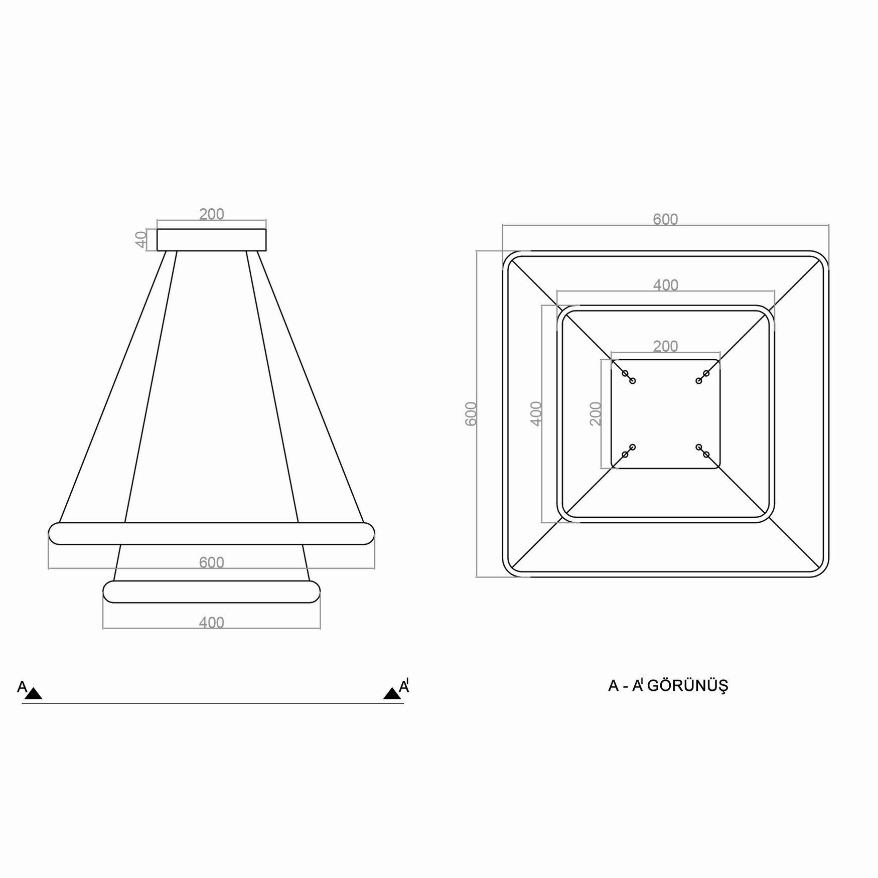 Led Avize Sarkıt OVALKÖŞE VISGRAAT TR1A099 60*60cm