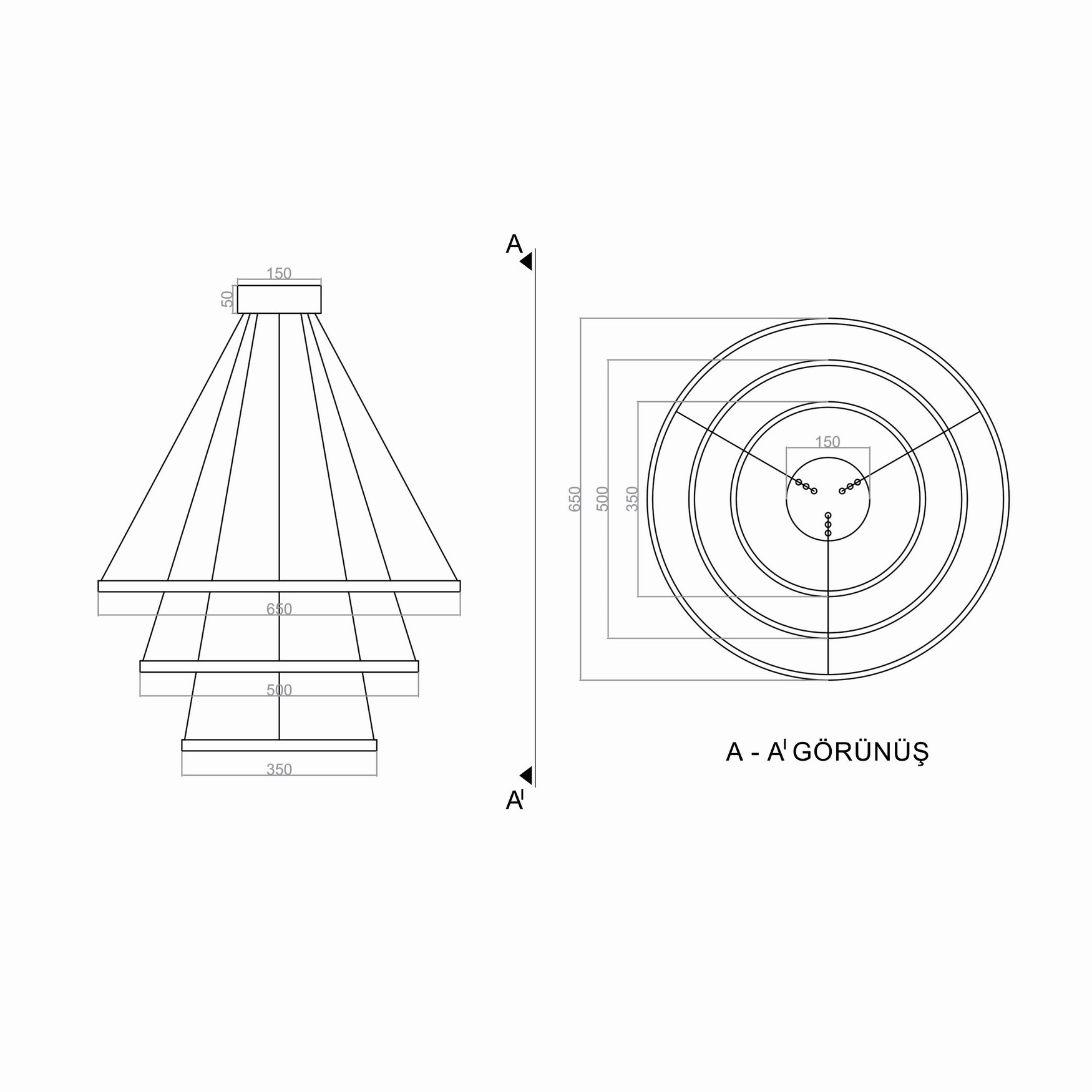 Led Avize Sarkıt MINI3 TR1A001 Ø65cm