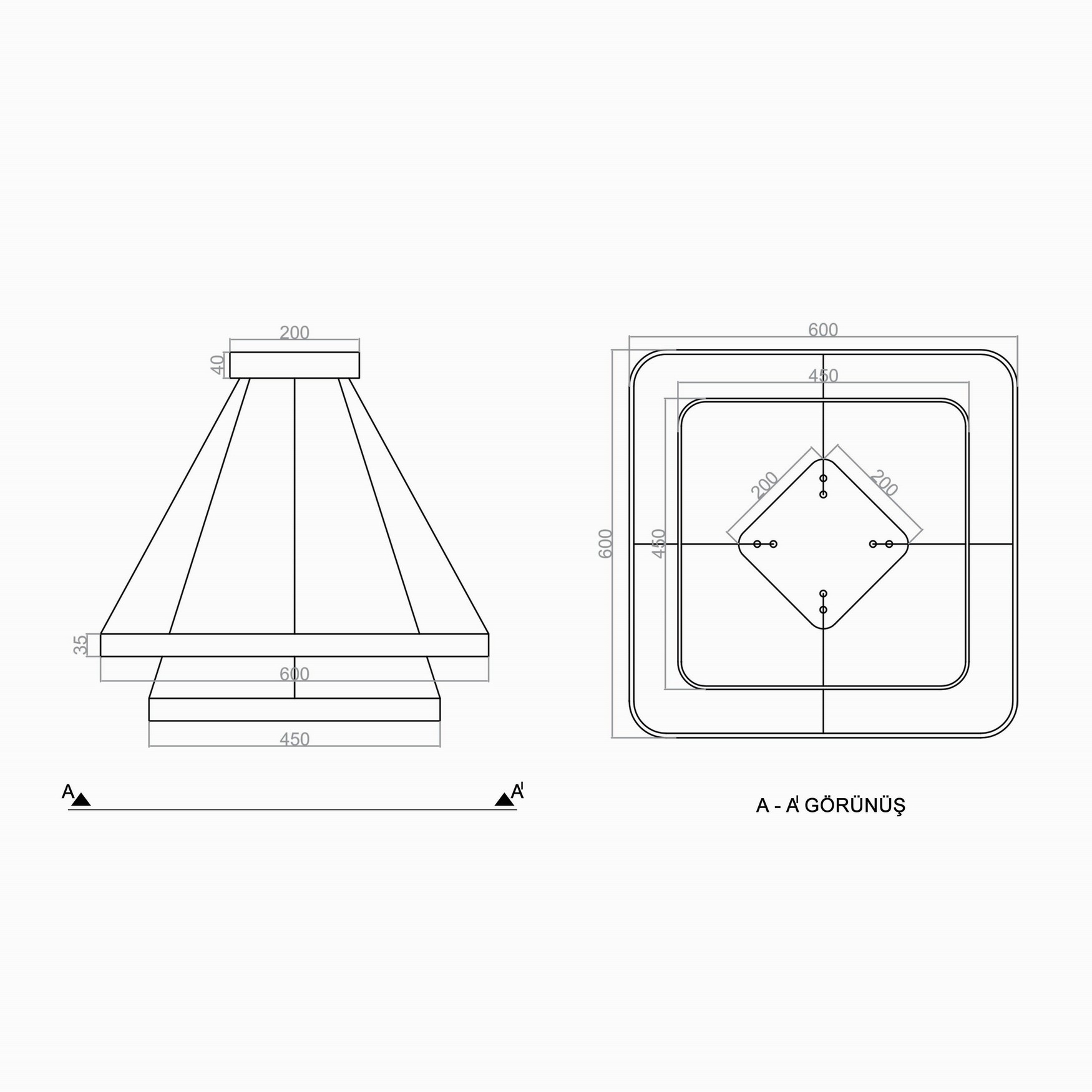 Led Avize Sarkıt OVALKÖŞE LARGA TR1A112 60*60cm