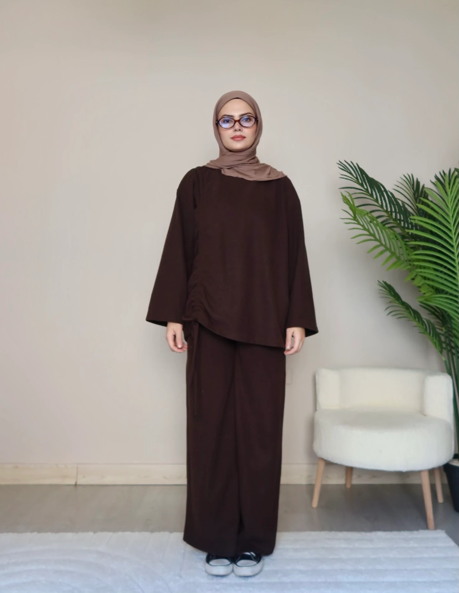 Büzgü Detaylı Takım - KAHVERENGİ