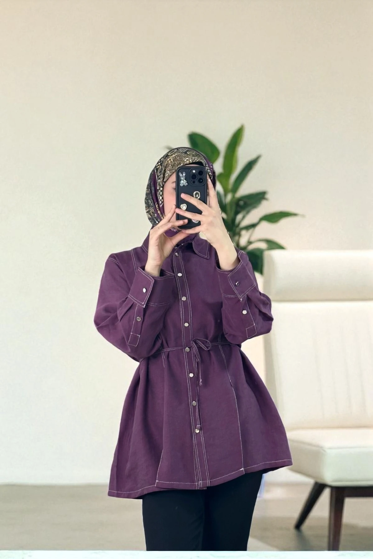 Gardenya Çift Dikiş Detaylı Gömlek - MÜRDÜM