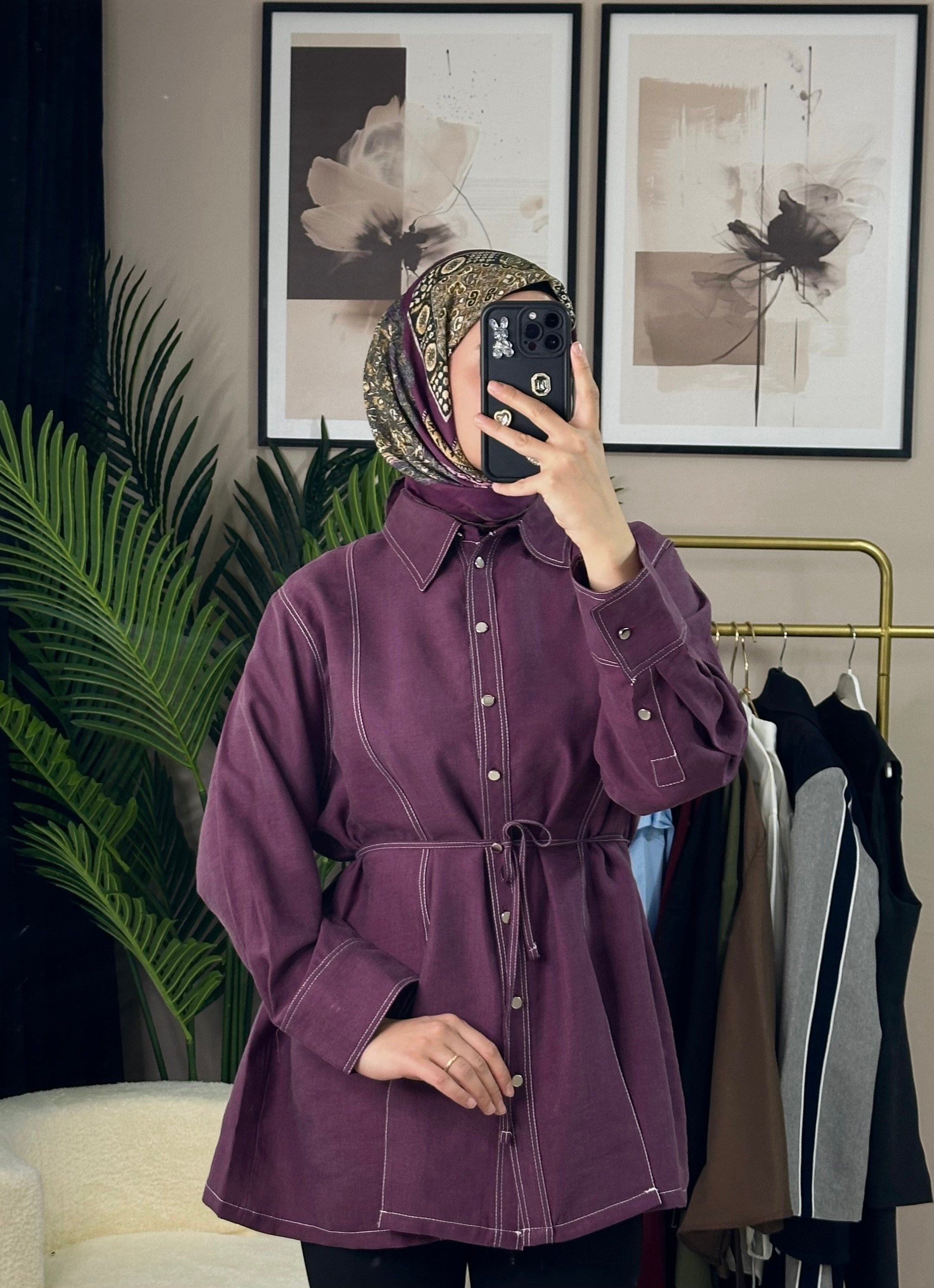 Gardenya Çift Dikiş Detaylı Gömlek - MÜRDÜM