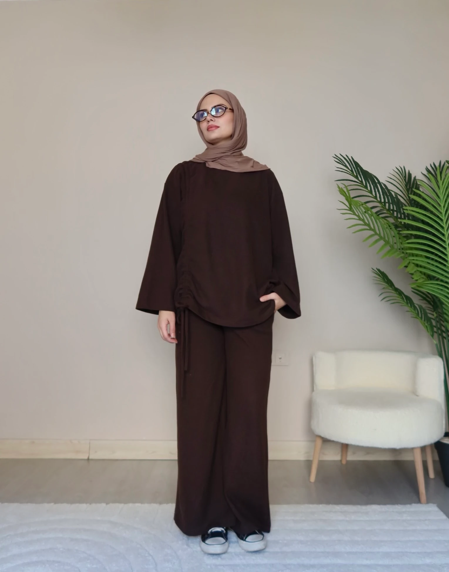 Büzgü Detaylı Takım - KAHVERENGİ