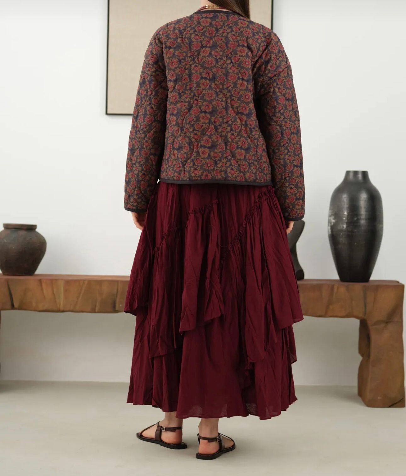 Vual Kırışık Asimetrik Etek - BORDO