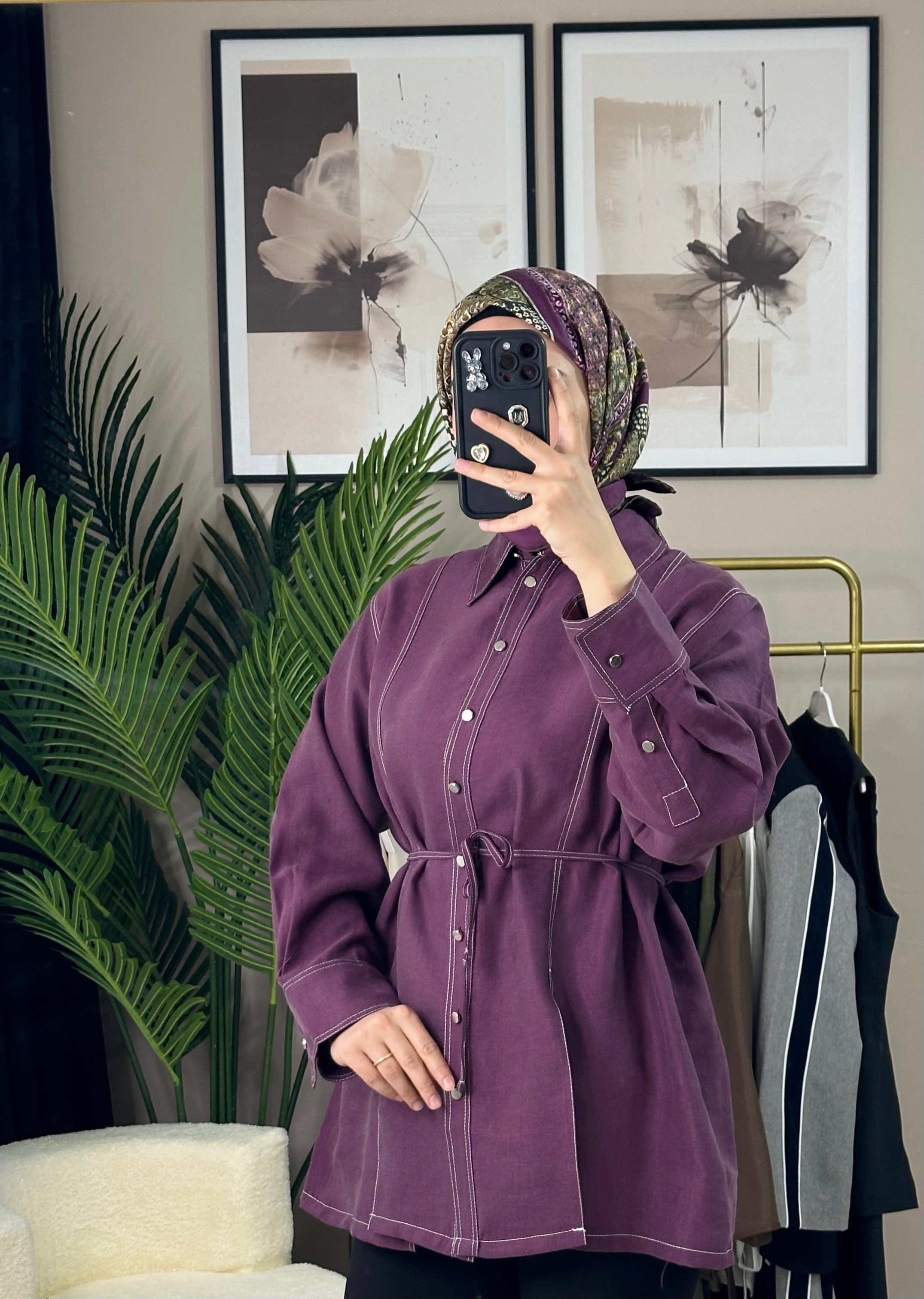 Gardenya Çift Dikiş Detaylı Gömlek - MÜRDÜM