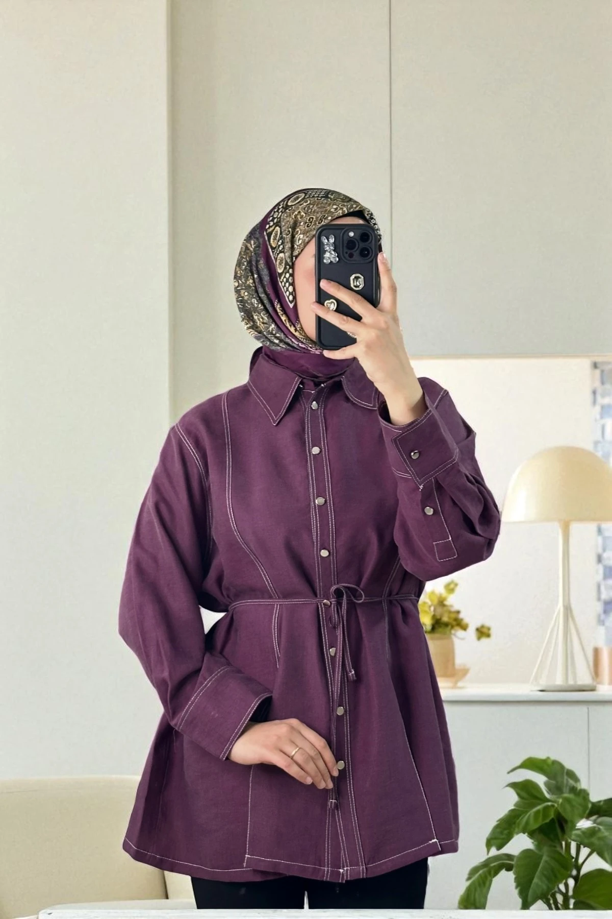 Gardenya Çift Dikiş Detaylı Gömlek - MÜRDÜM