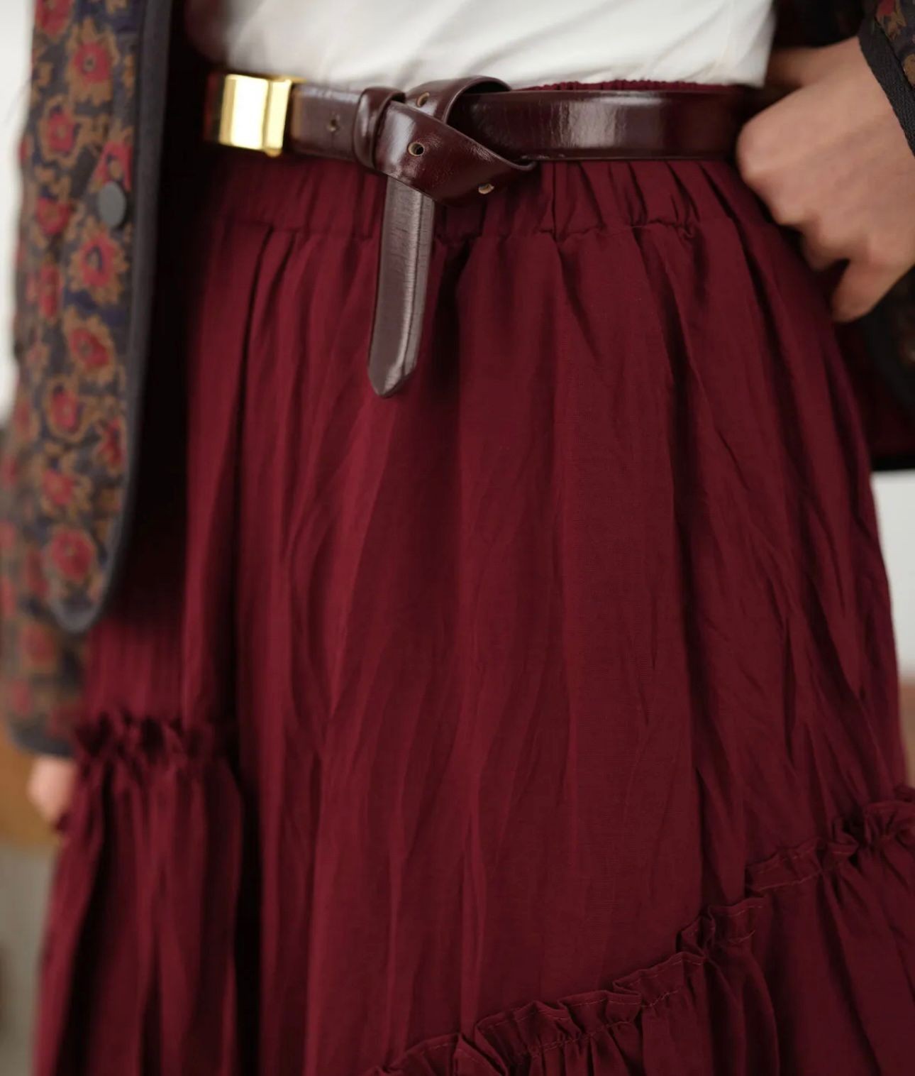 Vual Kırışık Asimetrik Etek - BORDO