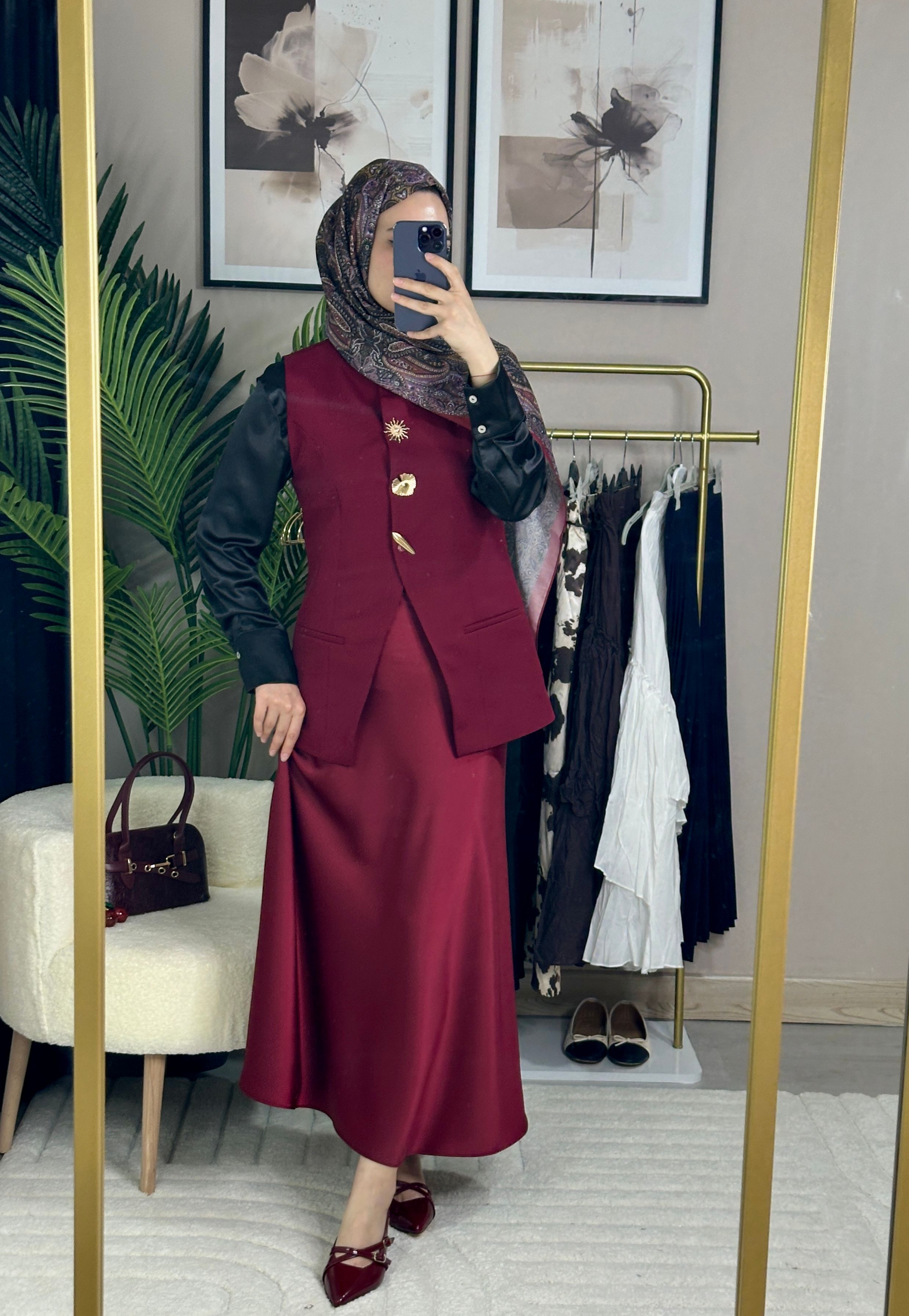 Zara Saten Etek - BORDO