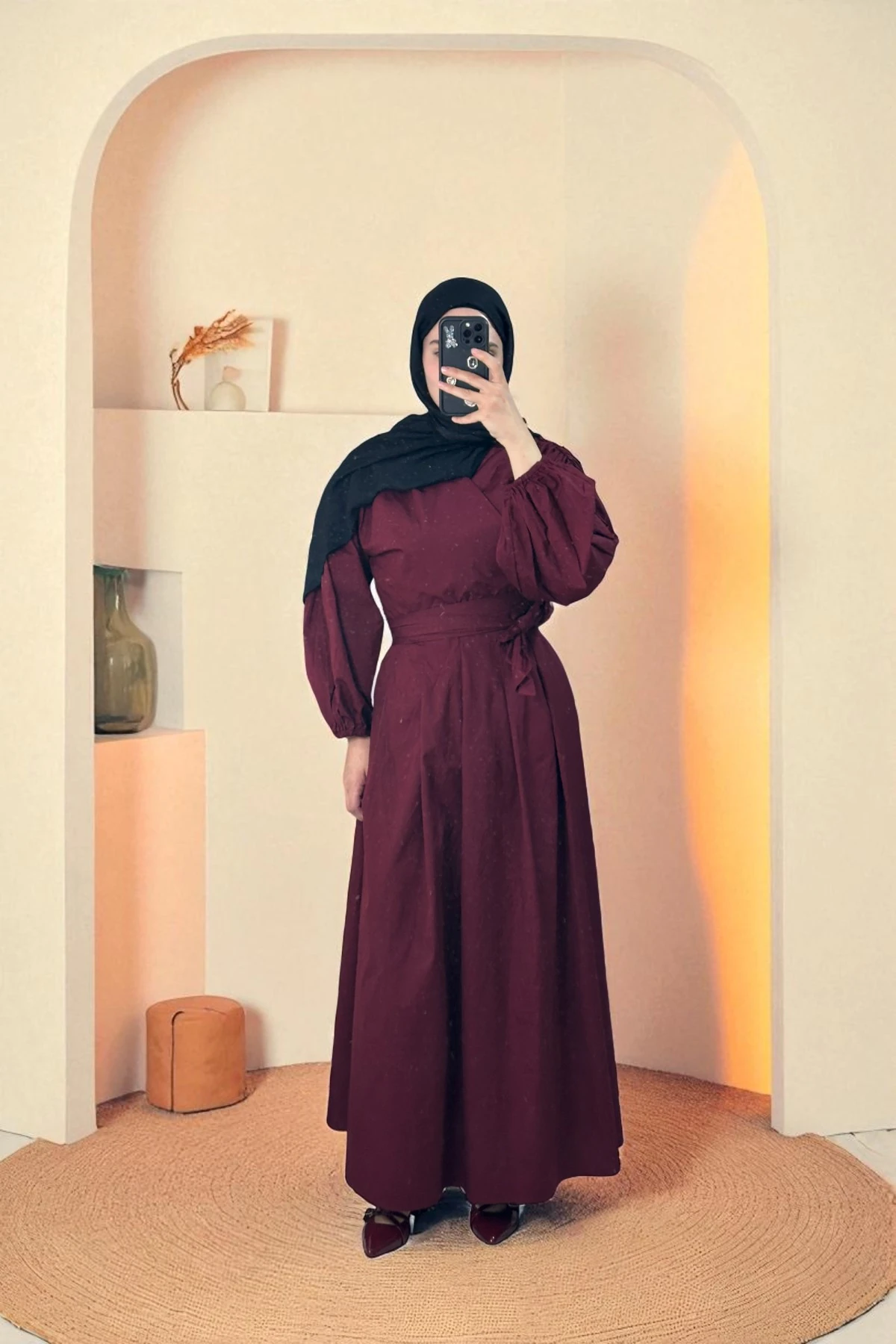 Pamuklu Kruvaze Elbise - BORDO