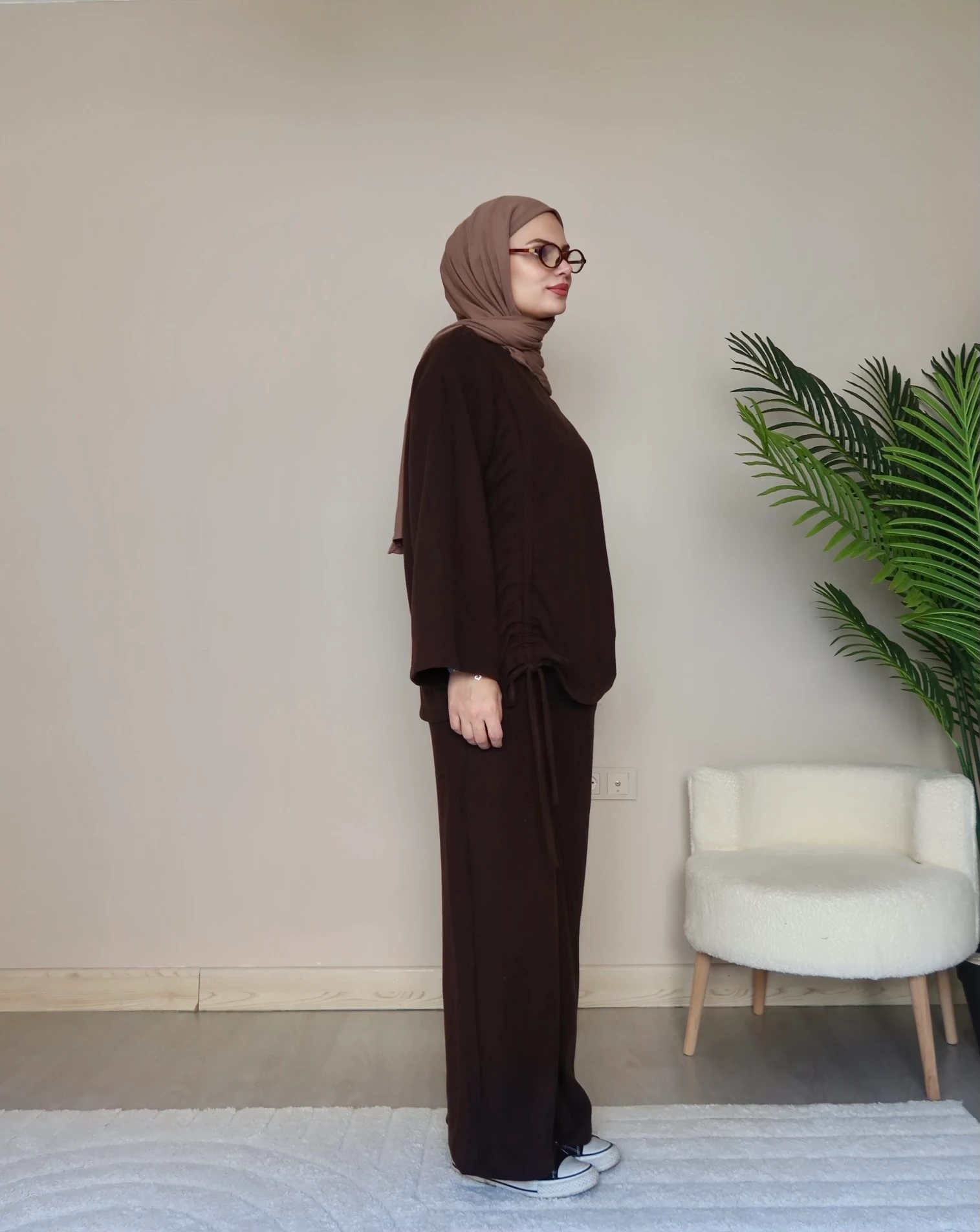 Büzgü Detaylı Takım - KAHVERENGİ