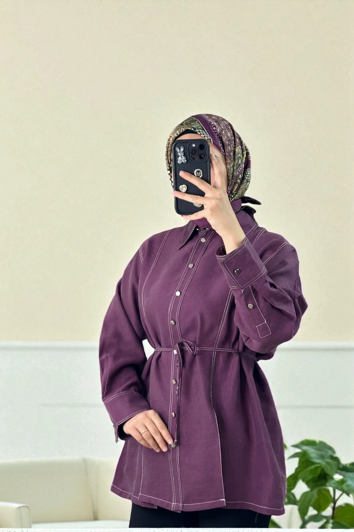 Gardenya Çift Dikiş Detaylı Gömlek - MÜRDÜM