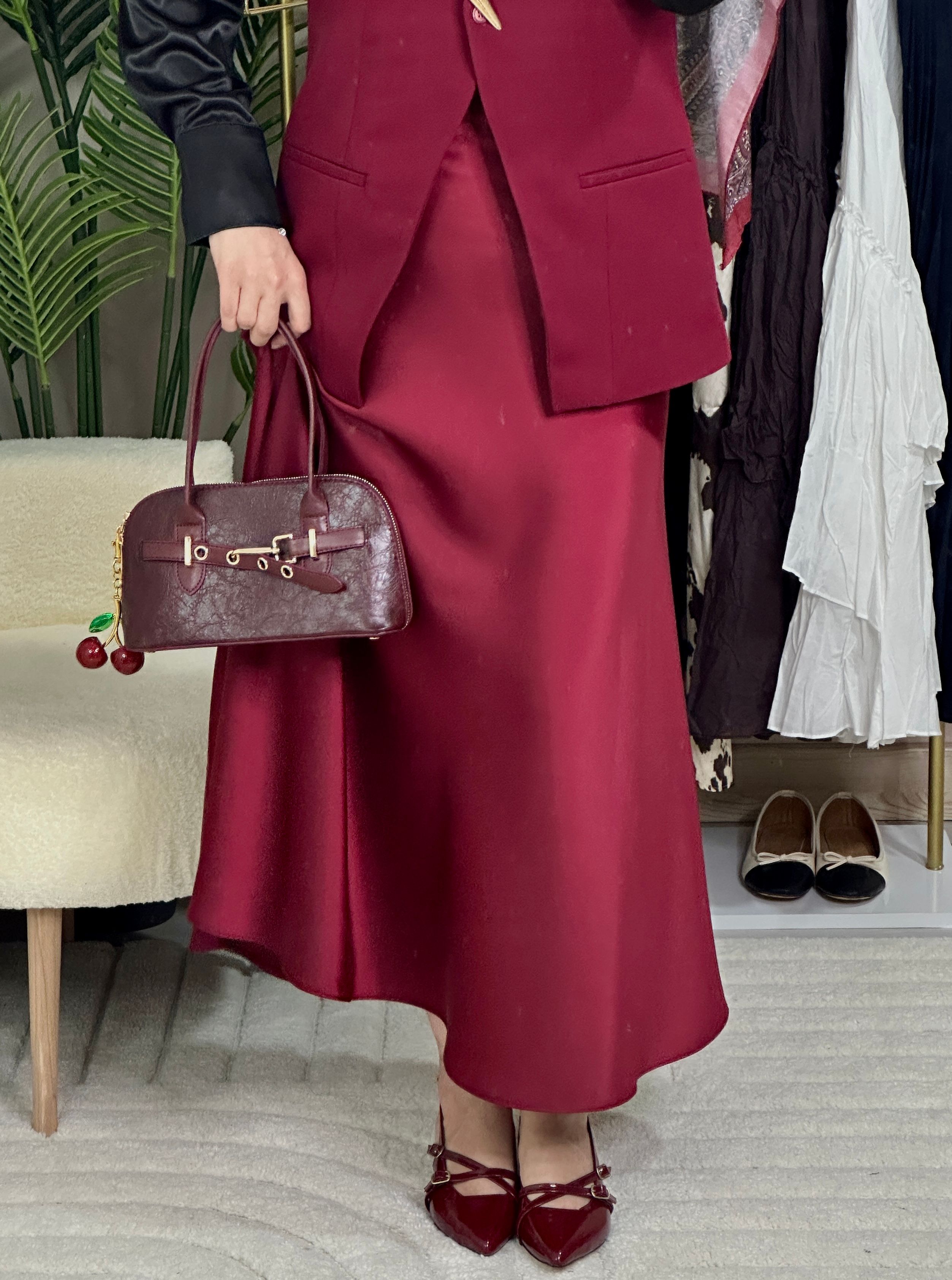 Zara Saten Etek - BORDO