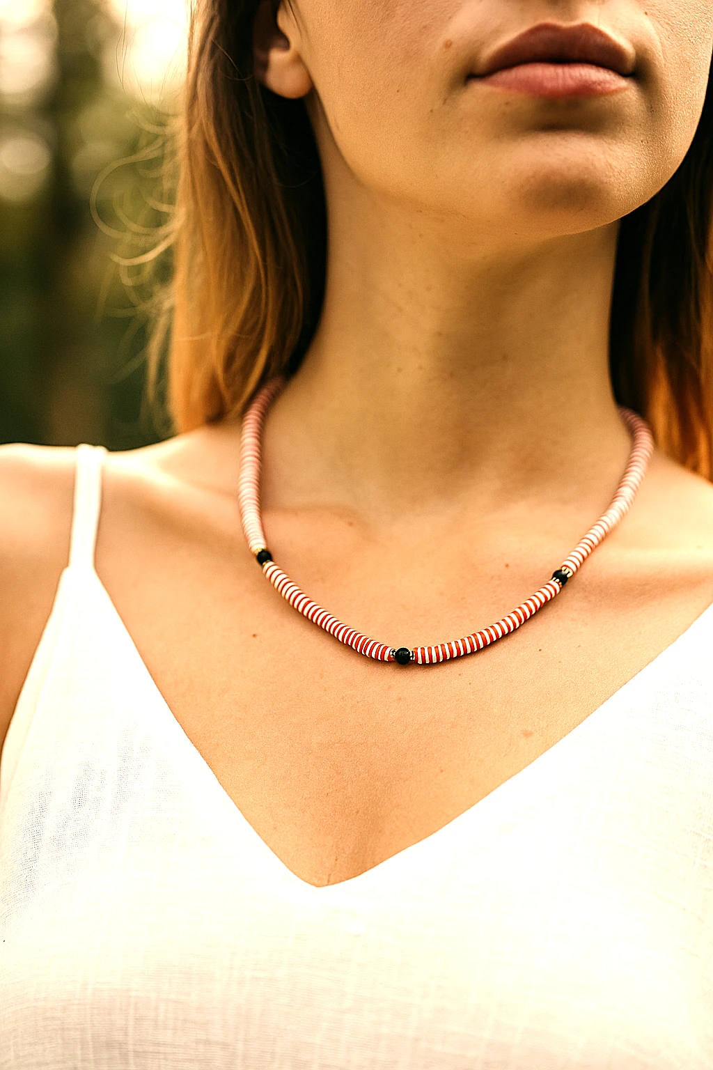 Candy Stripe – Kırmızı Beyaz Çizgili El Yapımı Kolye