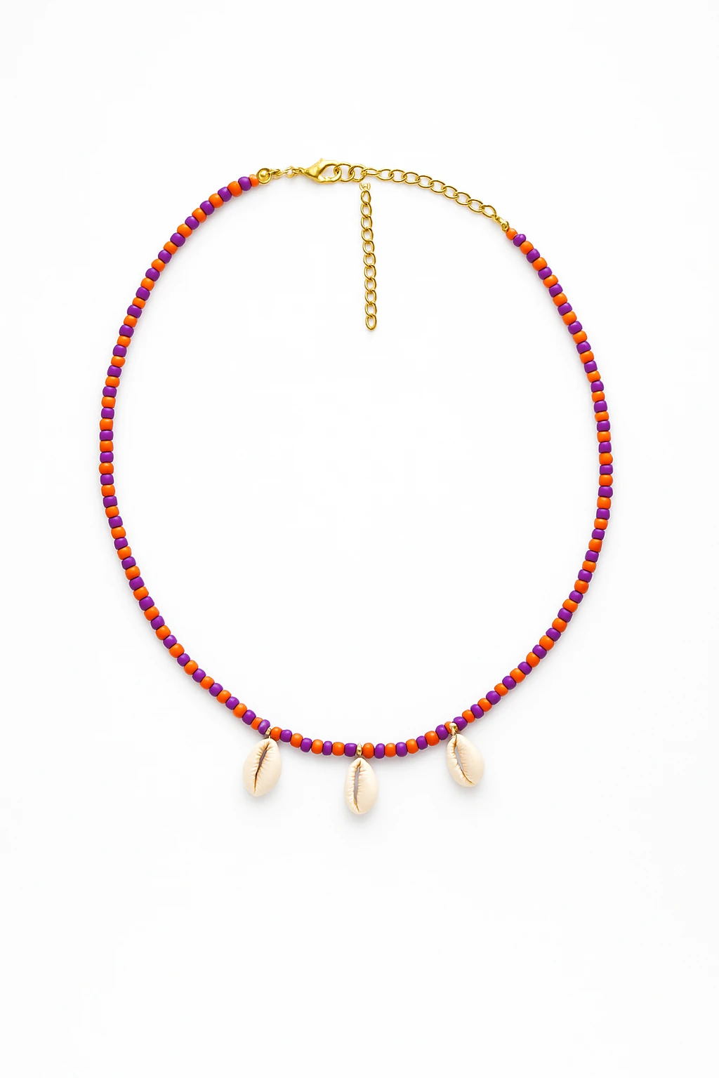 Bohem Shell – Mor & Turuncu Boncuklu Deniz Kabuğu Kolye