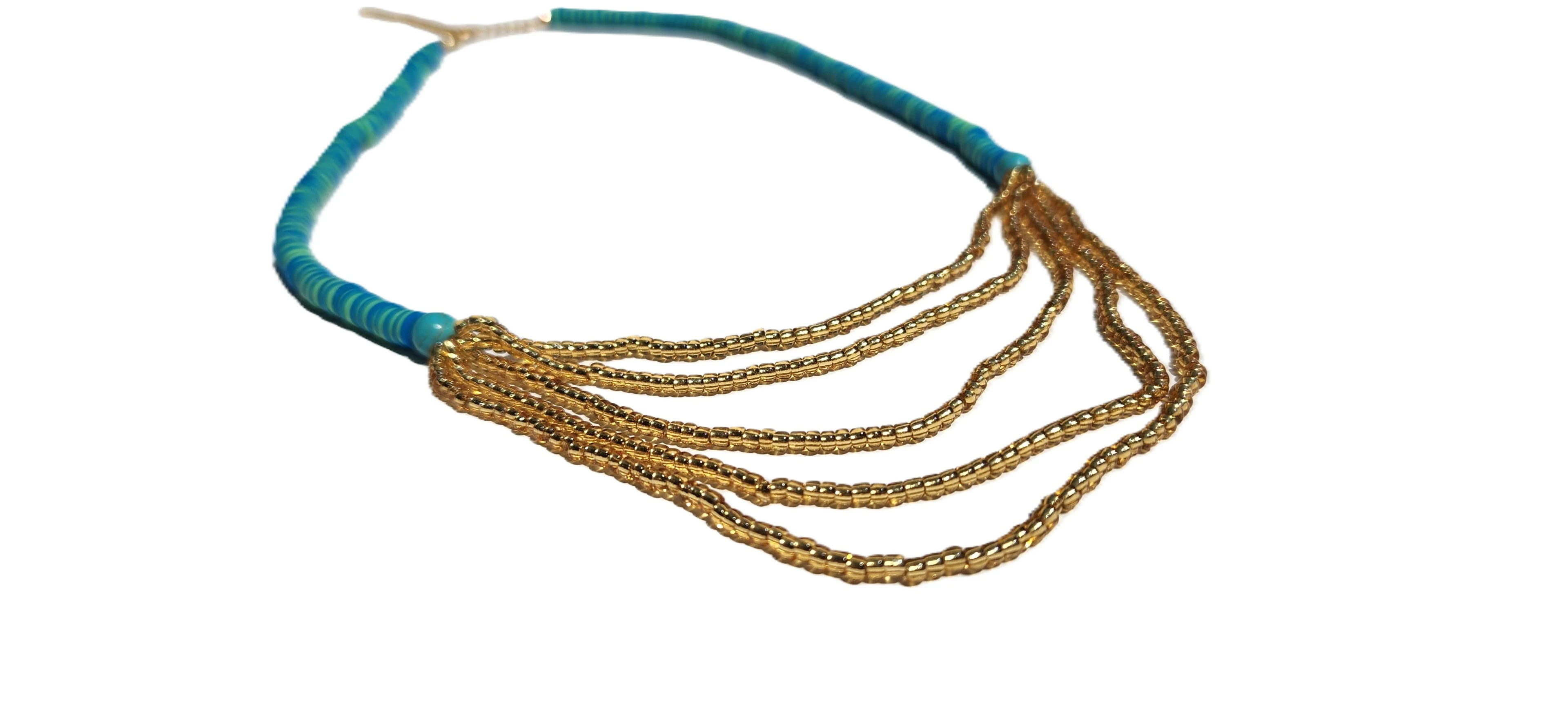 Altın Dalgalar – Turkuaz Boncuklu Bohem Kolye