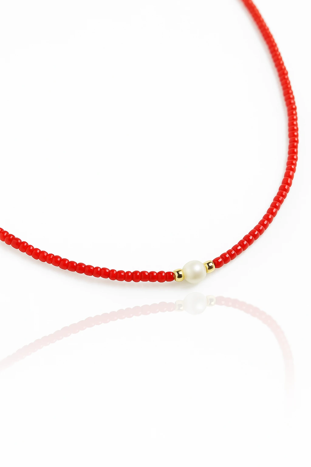 Kımızı Kolye Cam İnci Detaylı