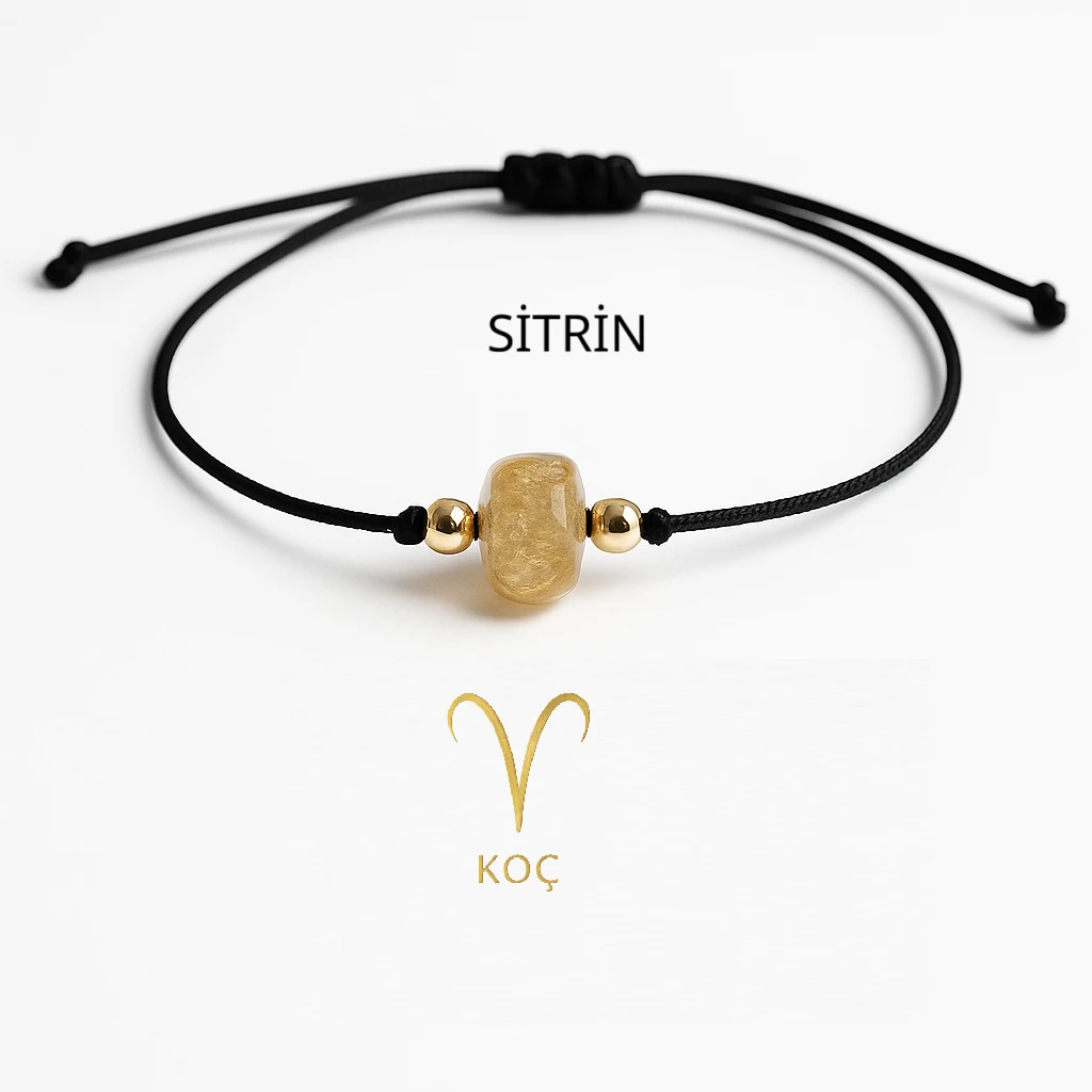 Koç Burcu Doğal Taş Bileklik – Ametist, Akuamarin ve Sitrin Enerji Kombinasyonu