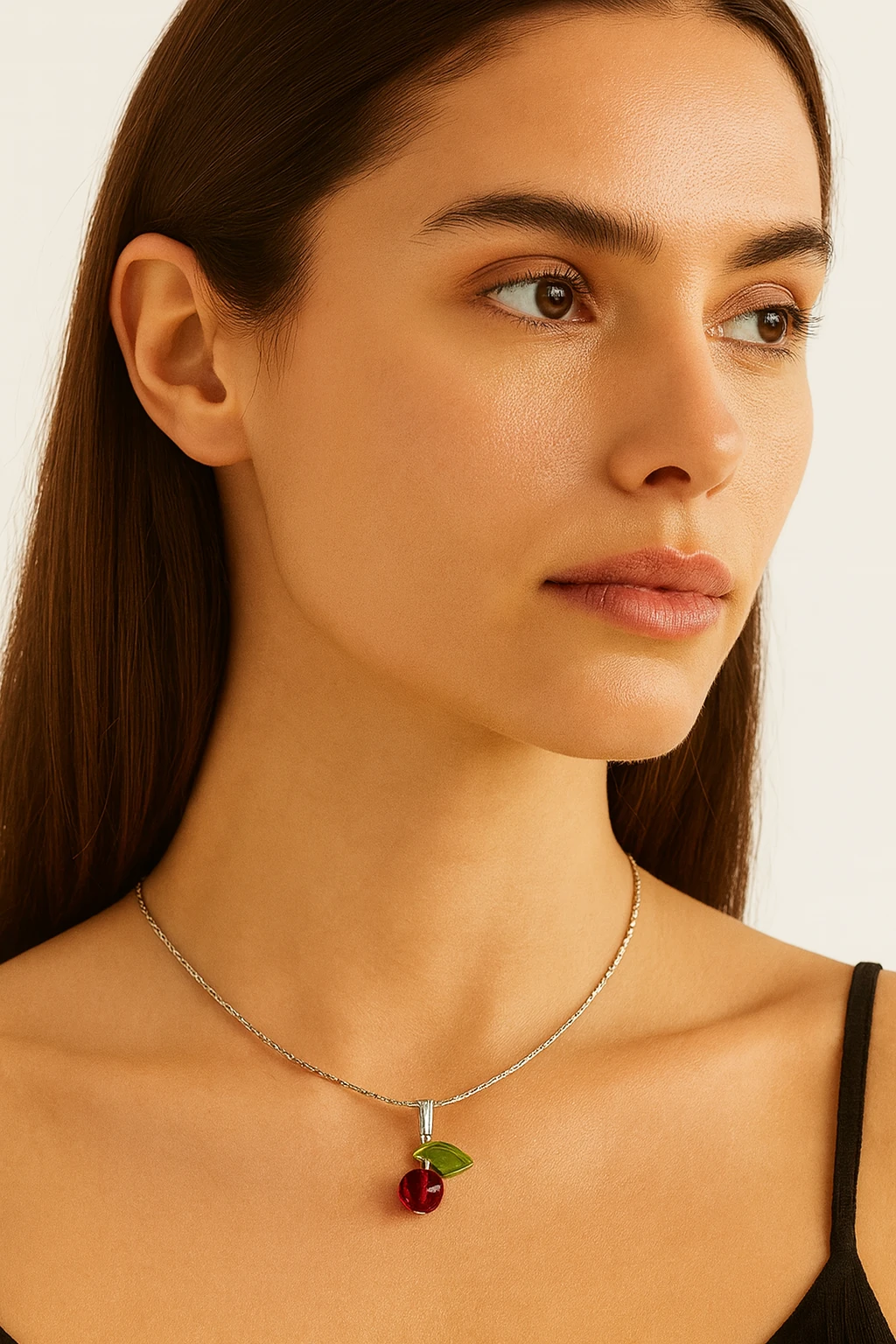 Kırmızı Işıltı Kiraz Kolye - Özel Cam Boncuklu