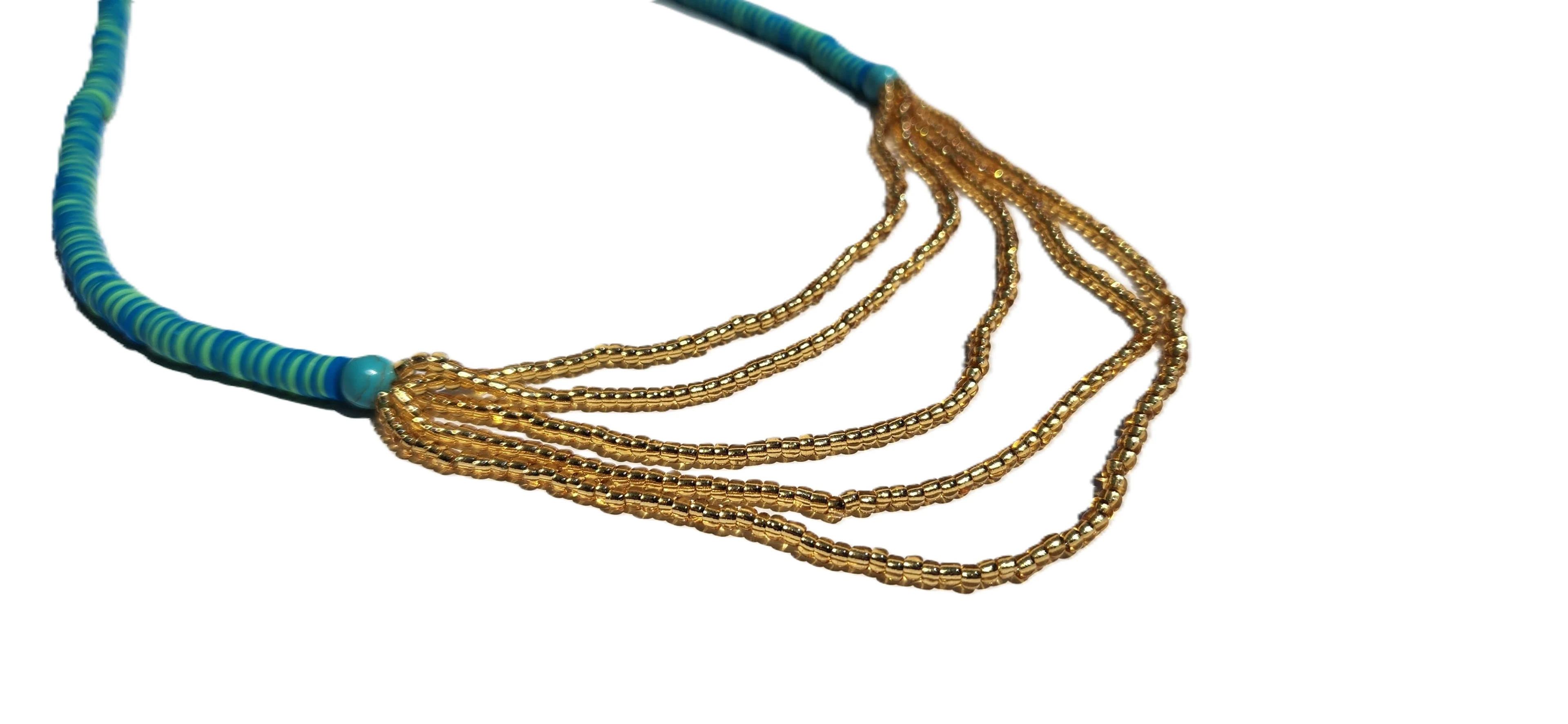 Altın Dalgalar – Turkuaz Boncuklu Bohem Kolye