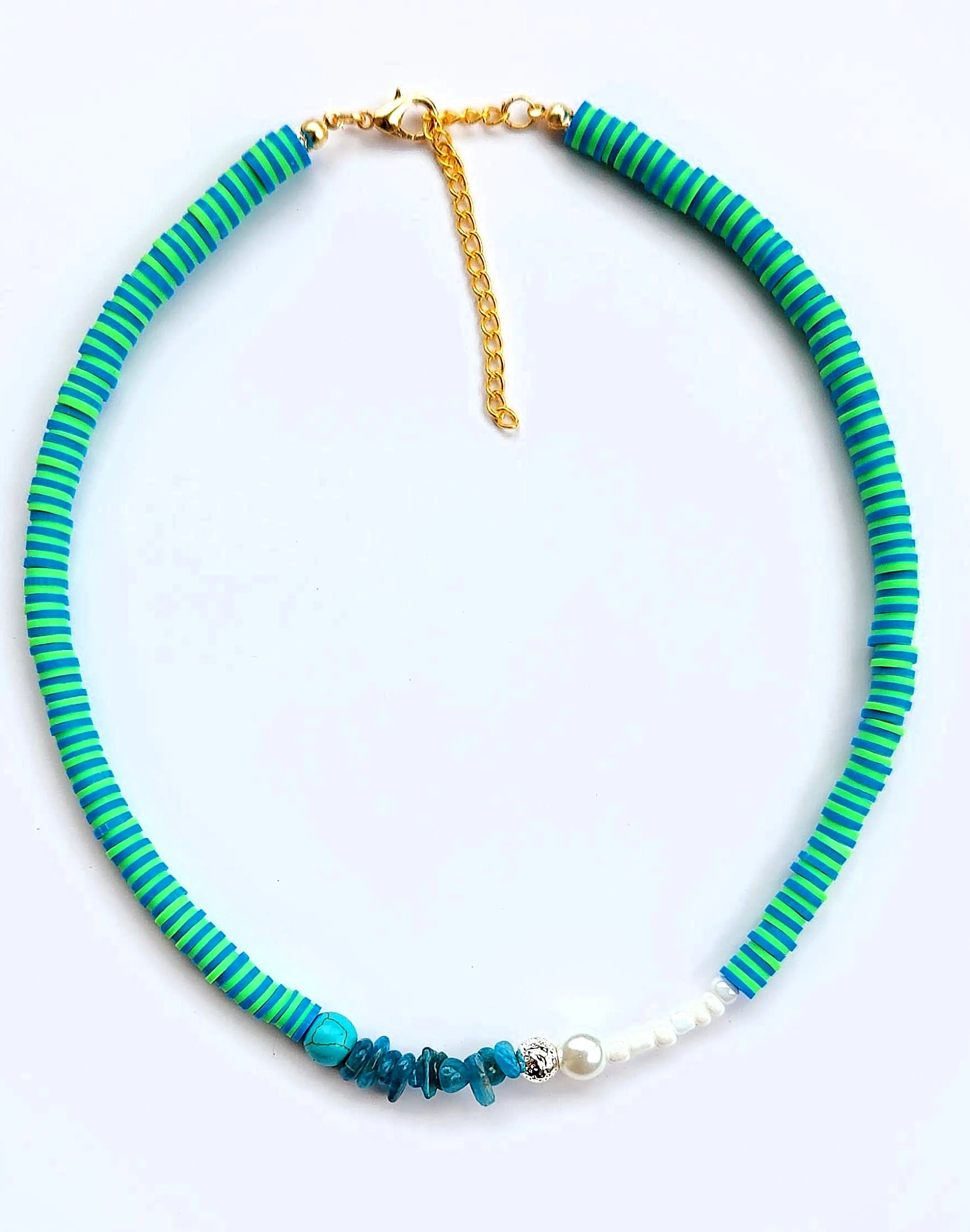 Turkuaz ve Apatit Doğal Taşlı Renkli Fimo Kadın Kolye