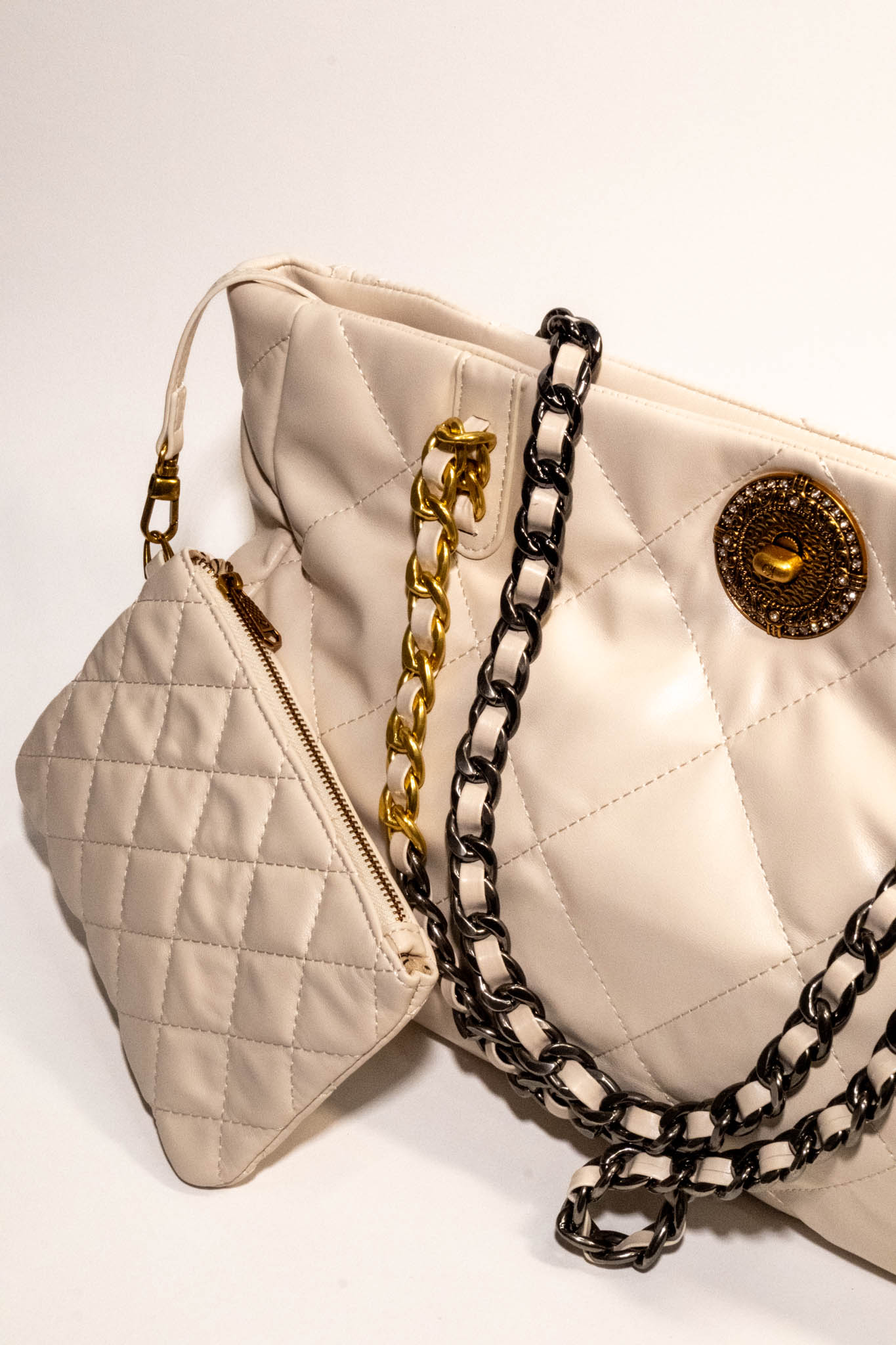 Zincirli Ekru Shopper Çanta 