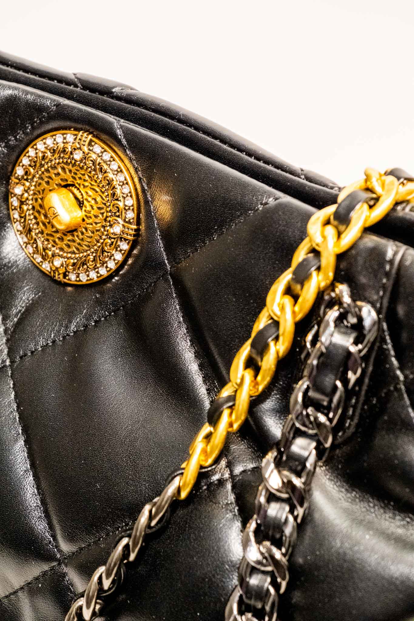 Zincirli Siyah Shopper Çanta 