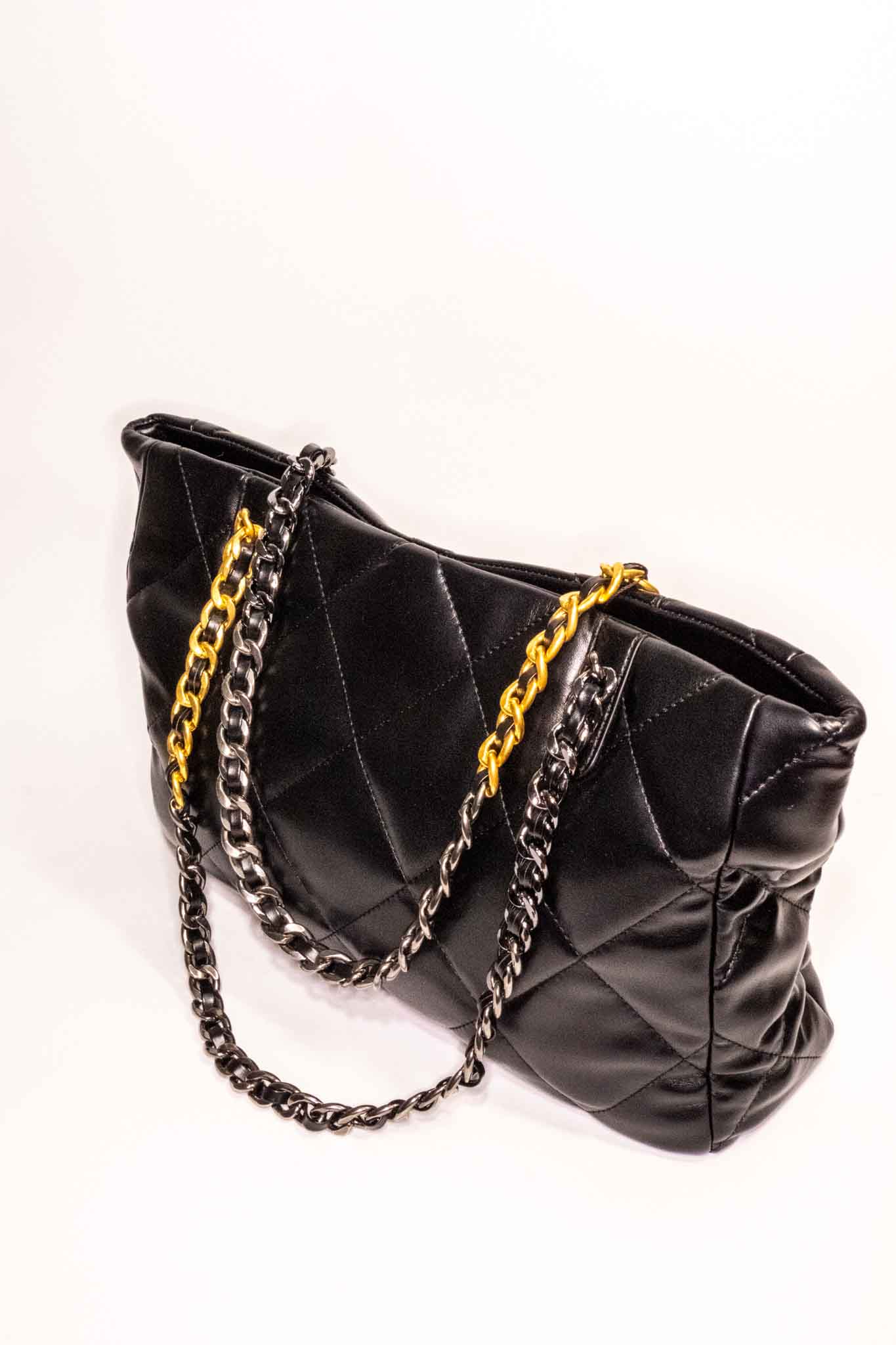 Zincirli Siyah Shopper Çanta 