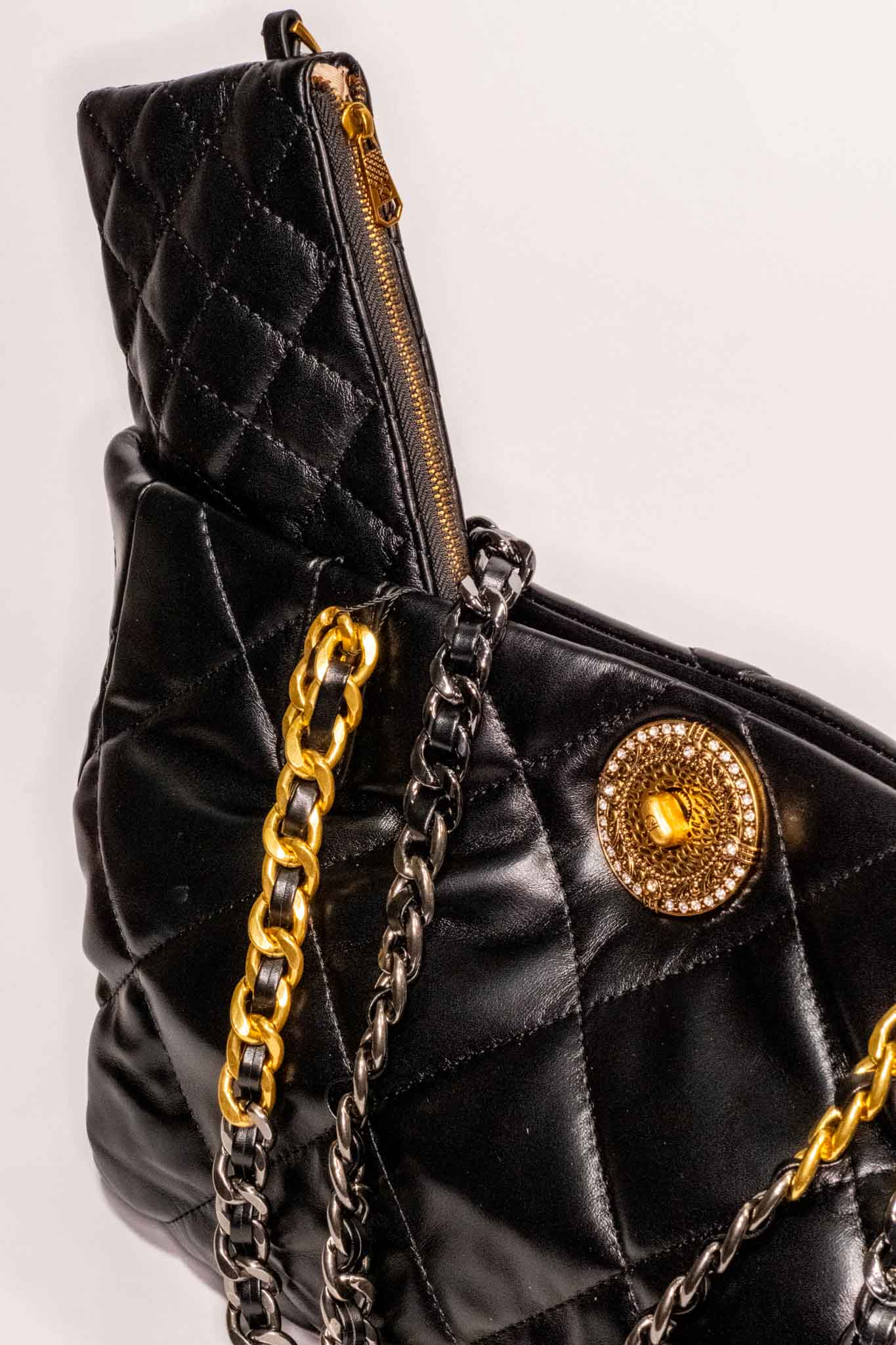 Zincirli Siyah Shopper Çanta 