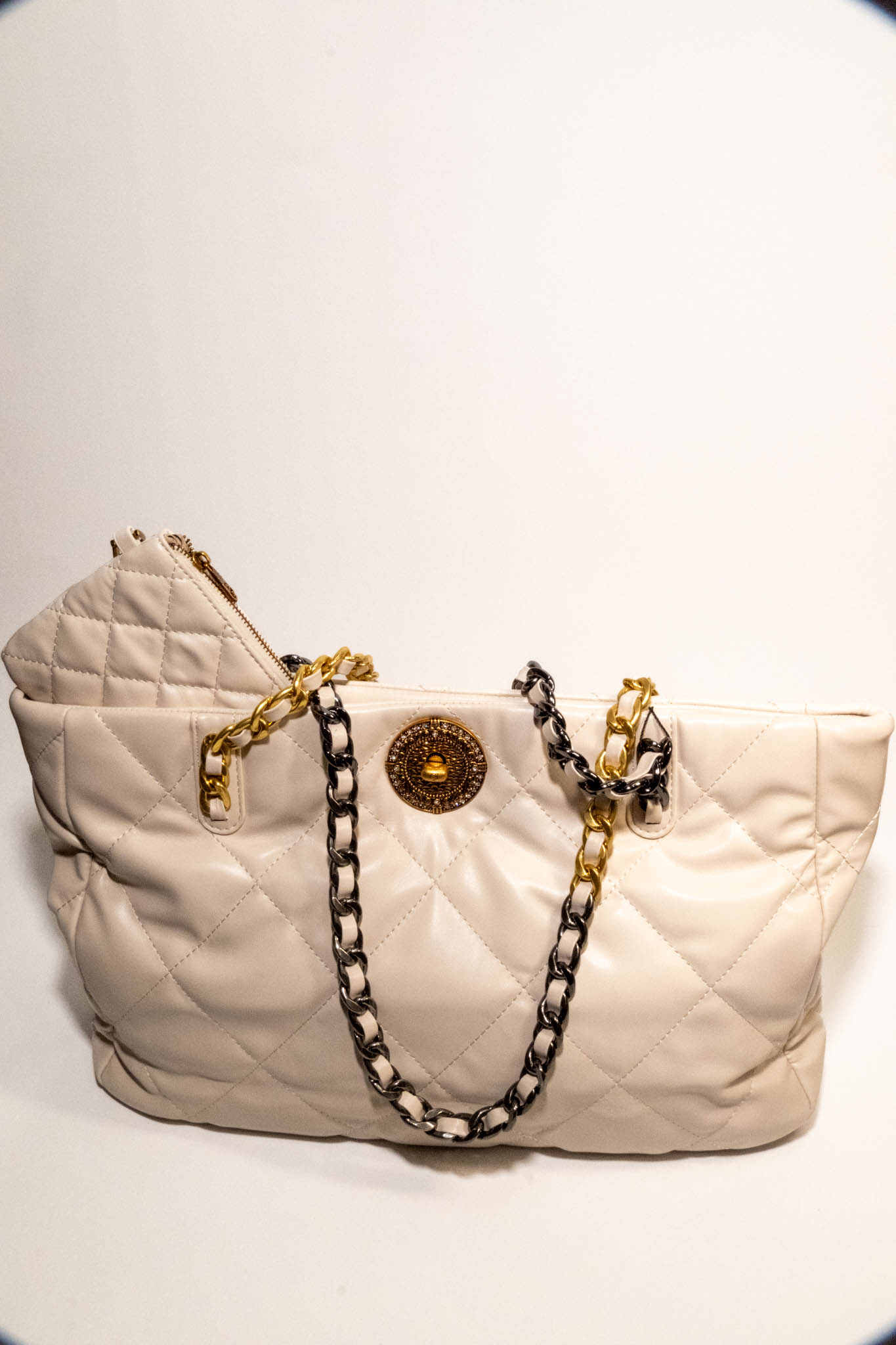 Zincirli Ekru Shopper Çanta 