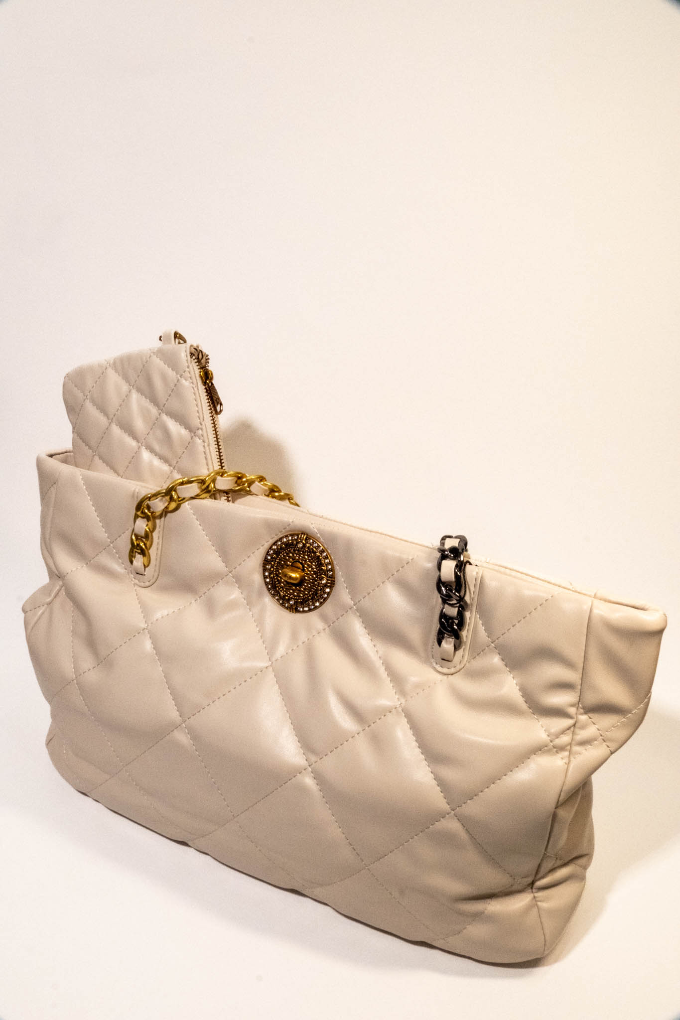 Zincirli Ekru Shopper Çanta 