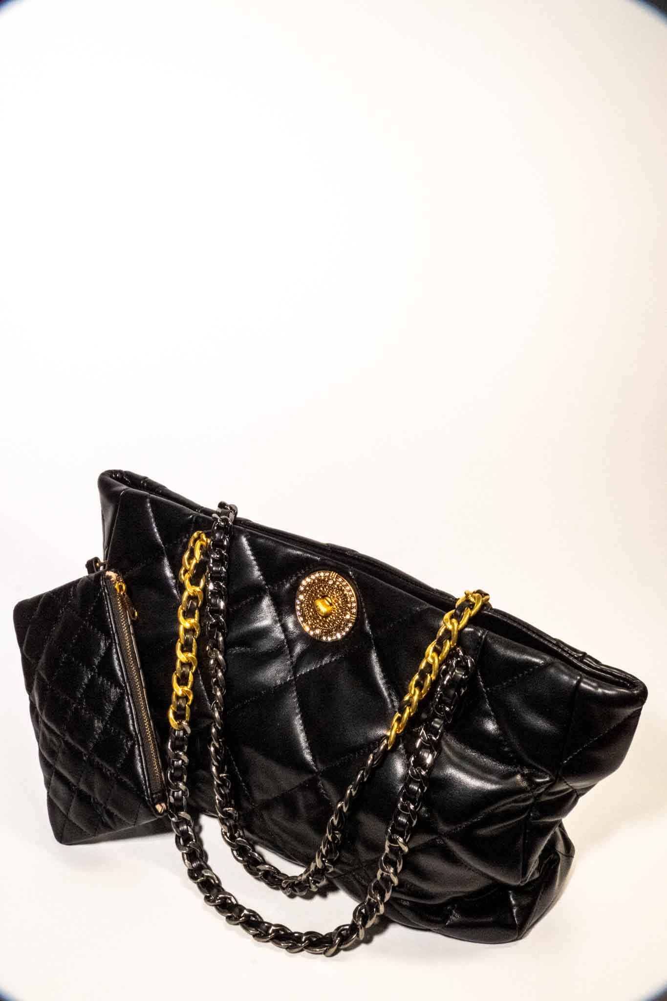 Zincirli Siyah Shopper Çanta 