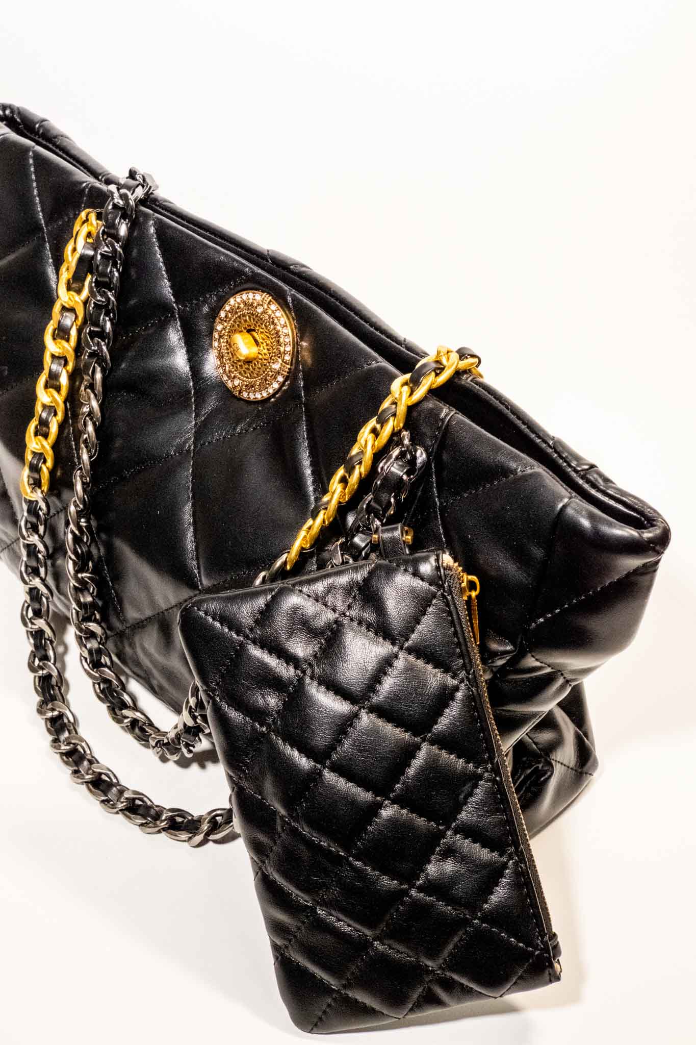 Zincirli Siyah Shopper Çanta 