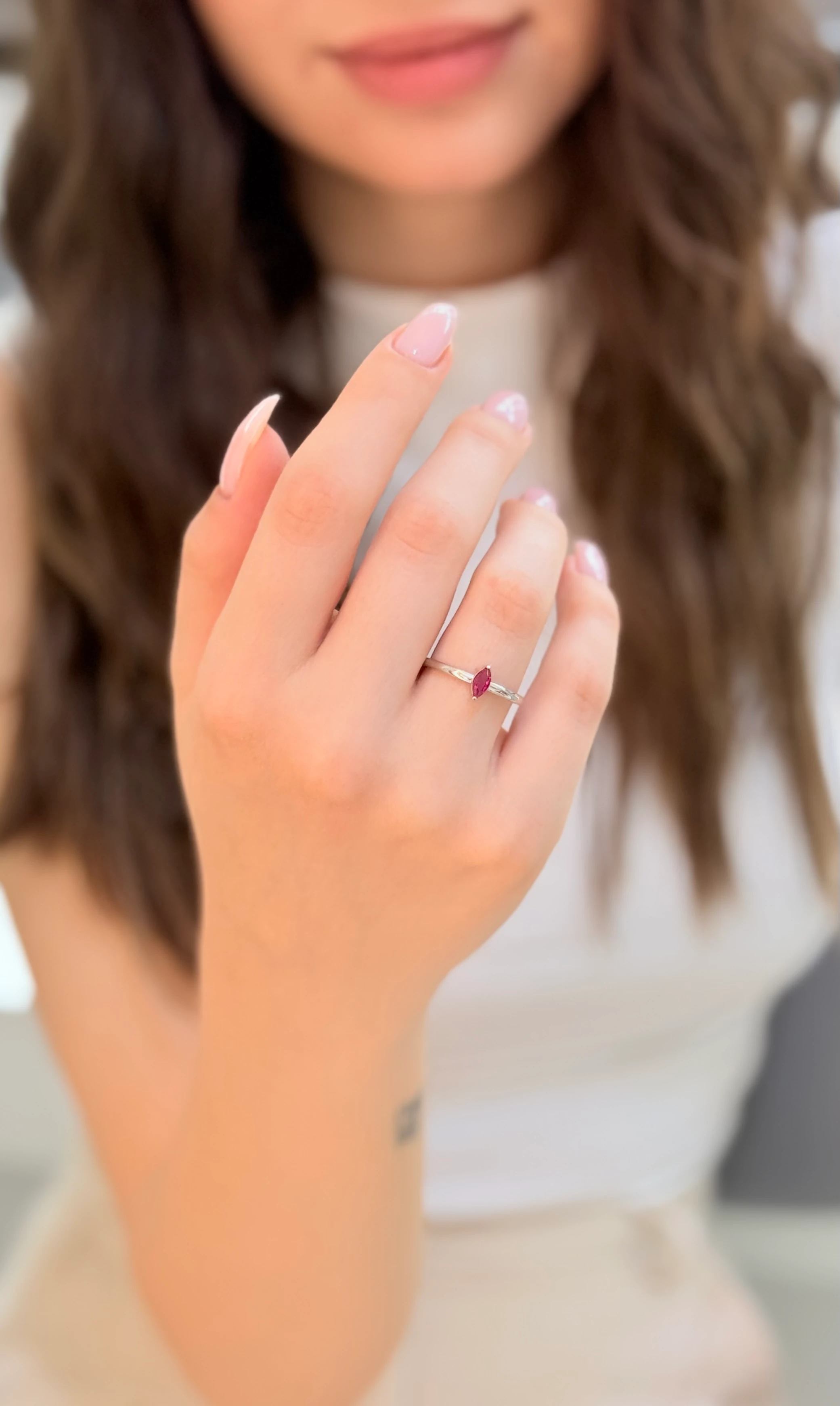 Gaia Beyaz Altın Yüzük - Pembe