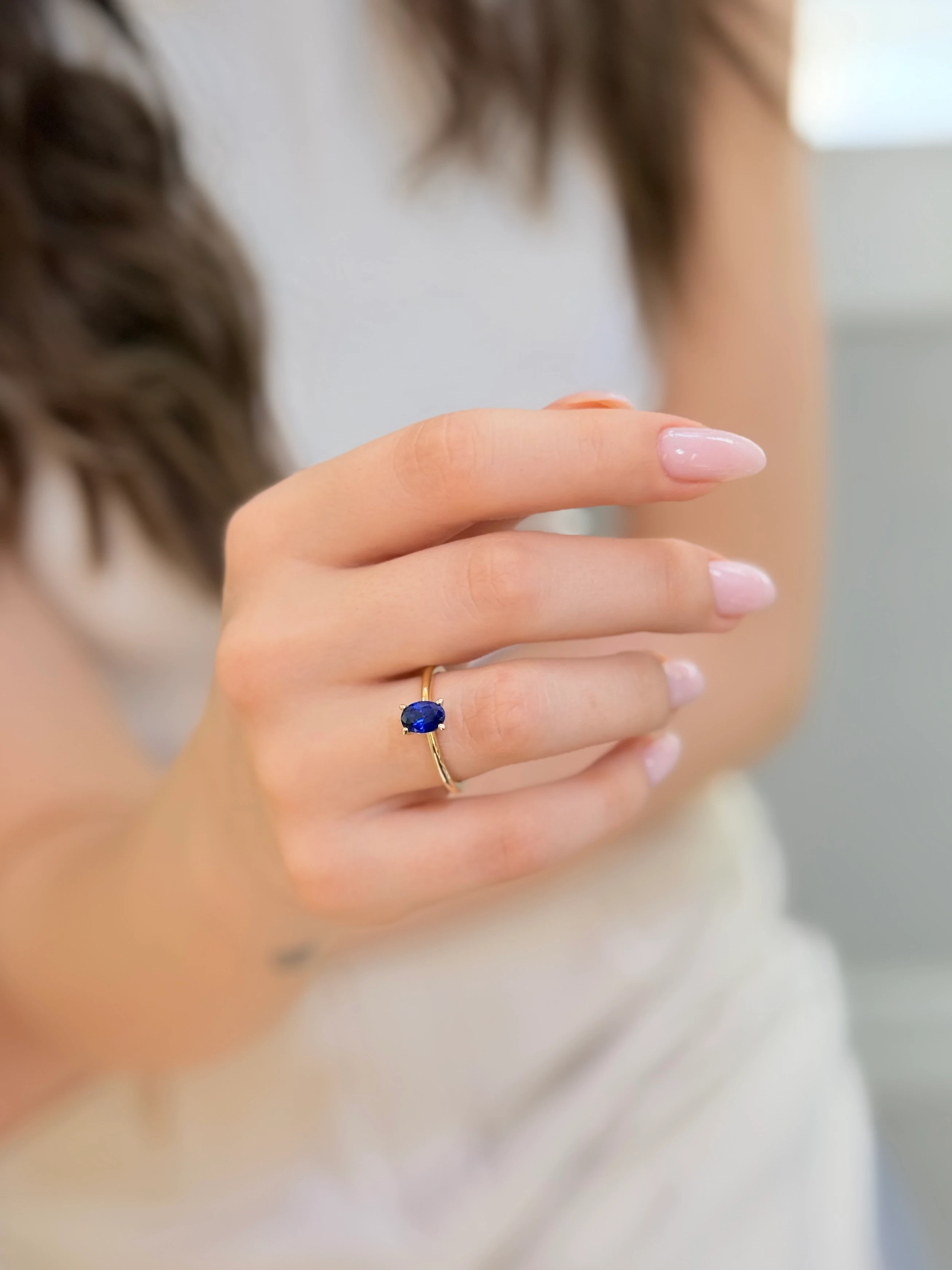 Tina Yeşil Altın Yüzük - Lacivert