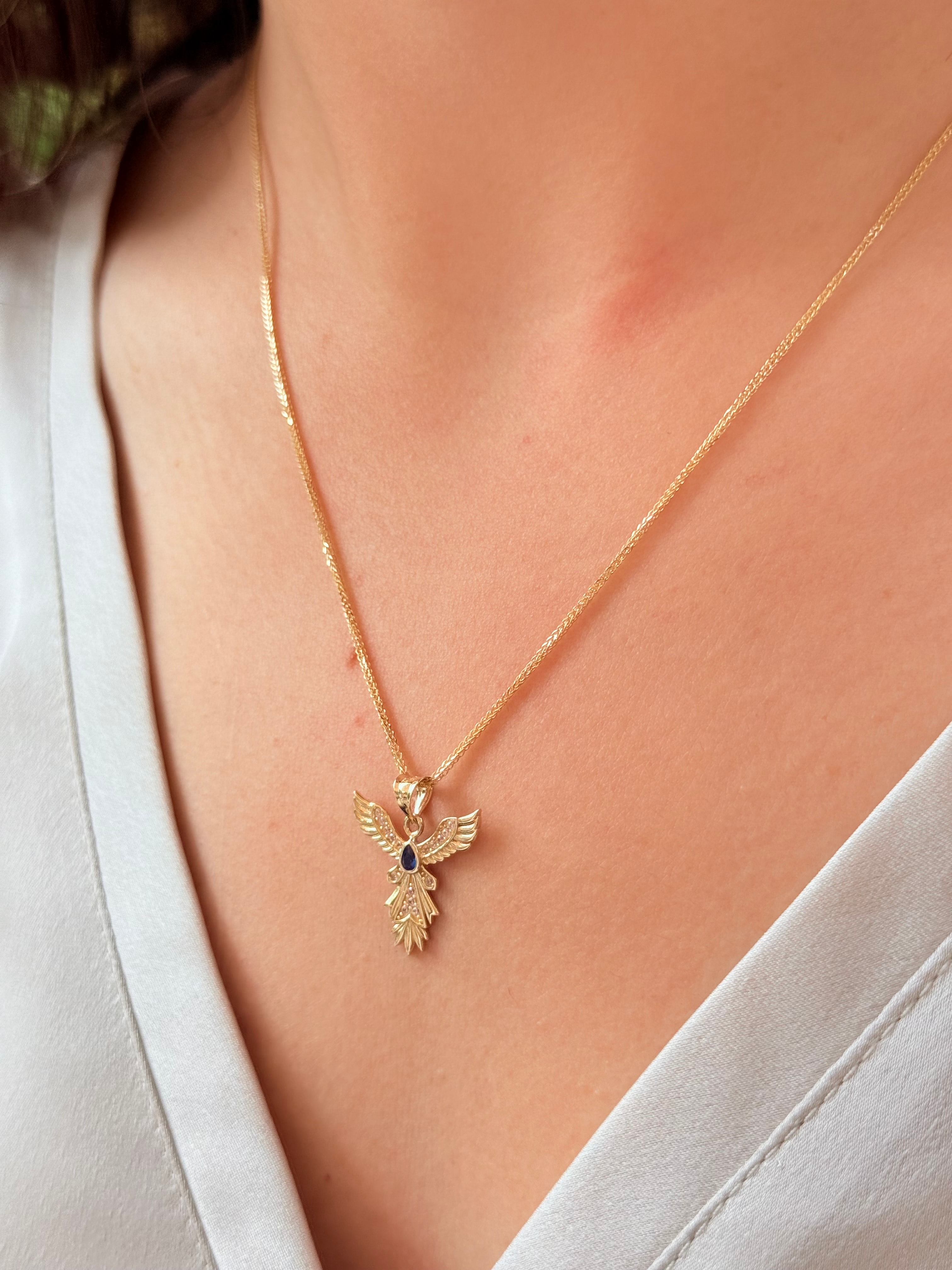 Anka Kuşu Altın Kolye Ucu - Lacivert