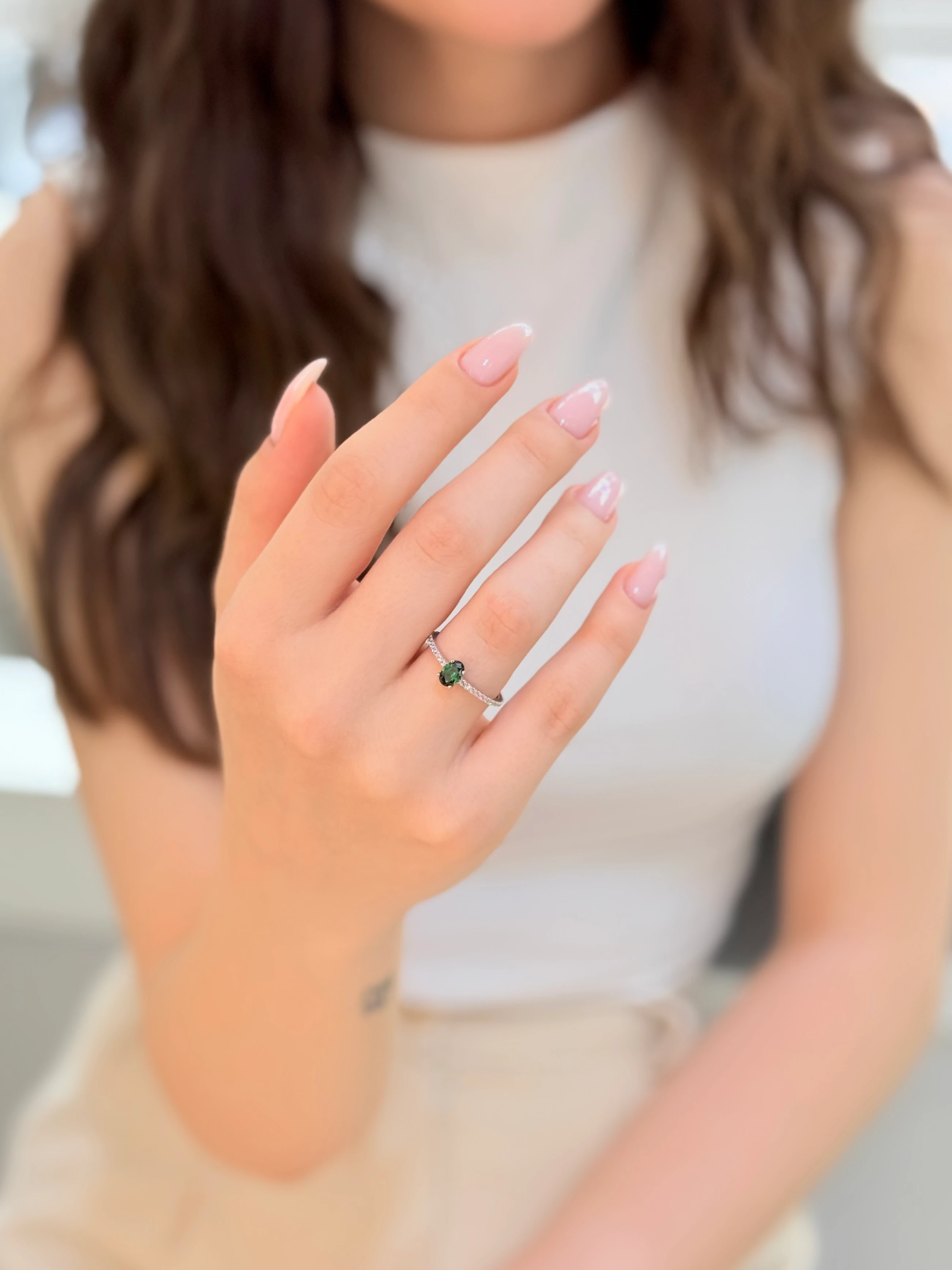 Rosalie Beyaz Altın Yüzük - Yeşil