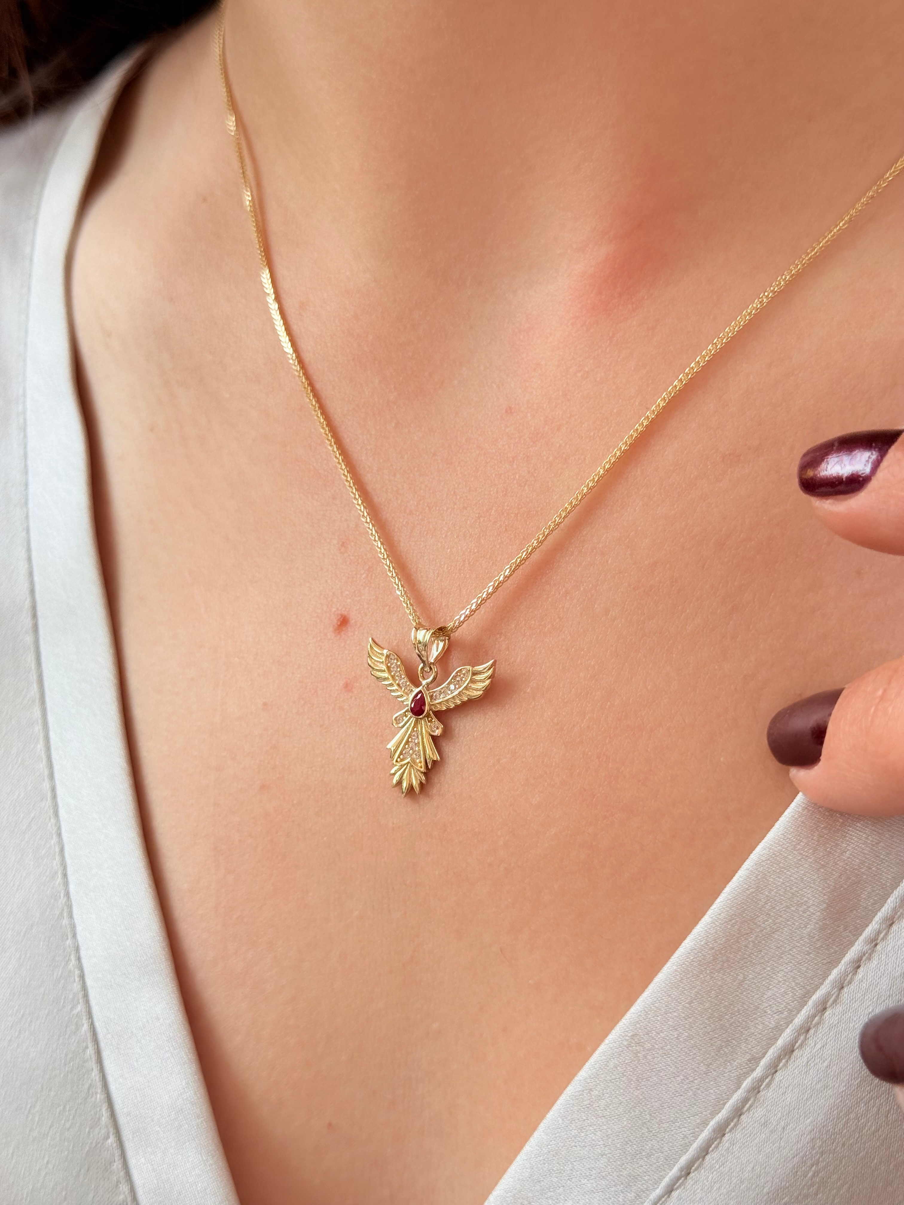 Anka Kuşu Altın Kolye Ucu - Bordo