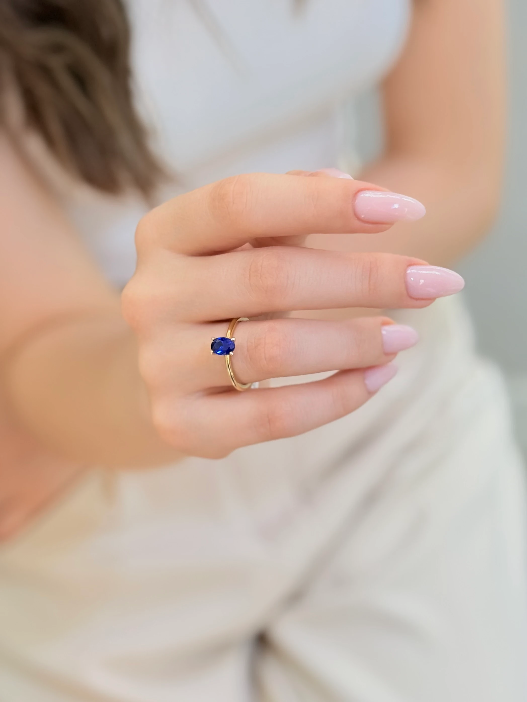 Tina Yeşil Altın Yüzük - Lacivert