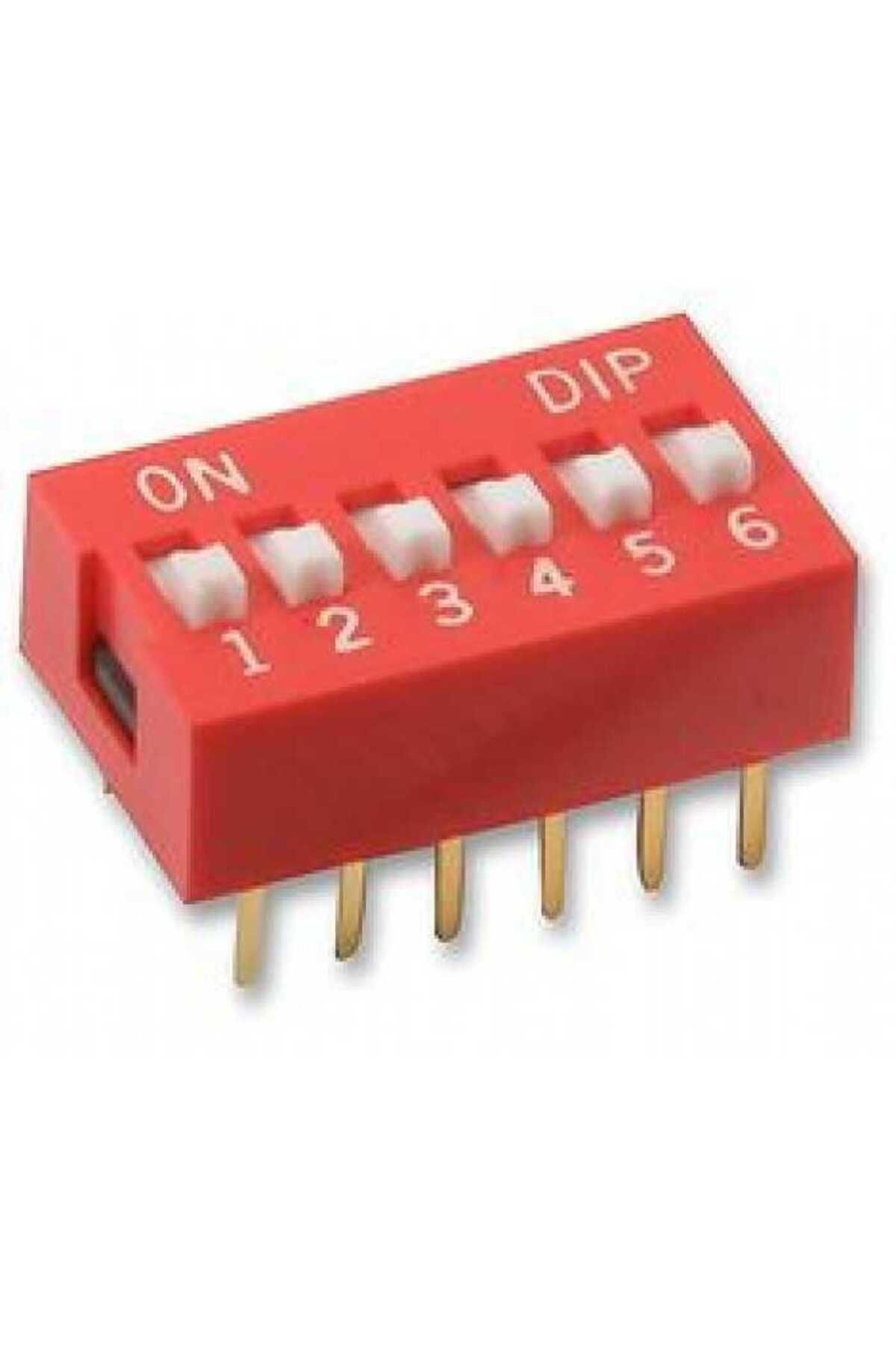 6 Pin Dıp Switch Kırmızı On‑off 2.54 mm Pcb
