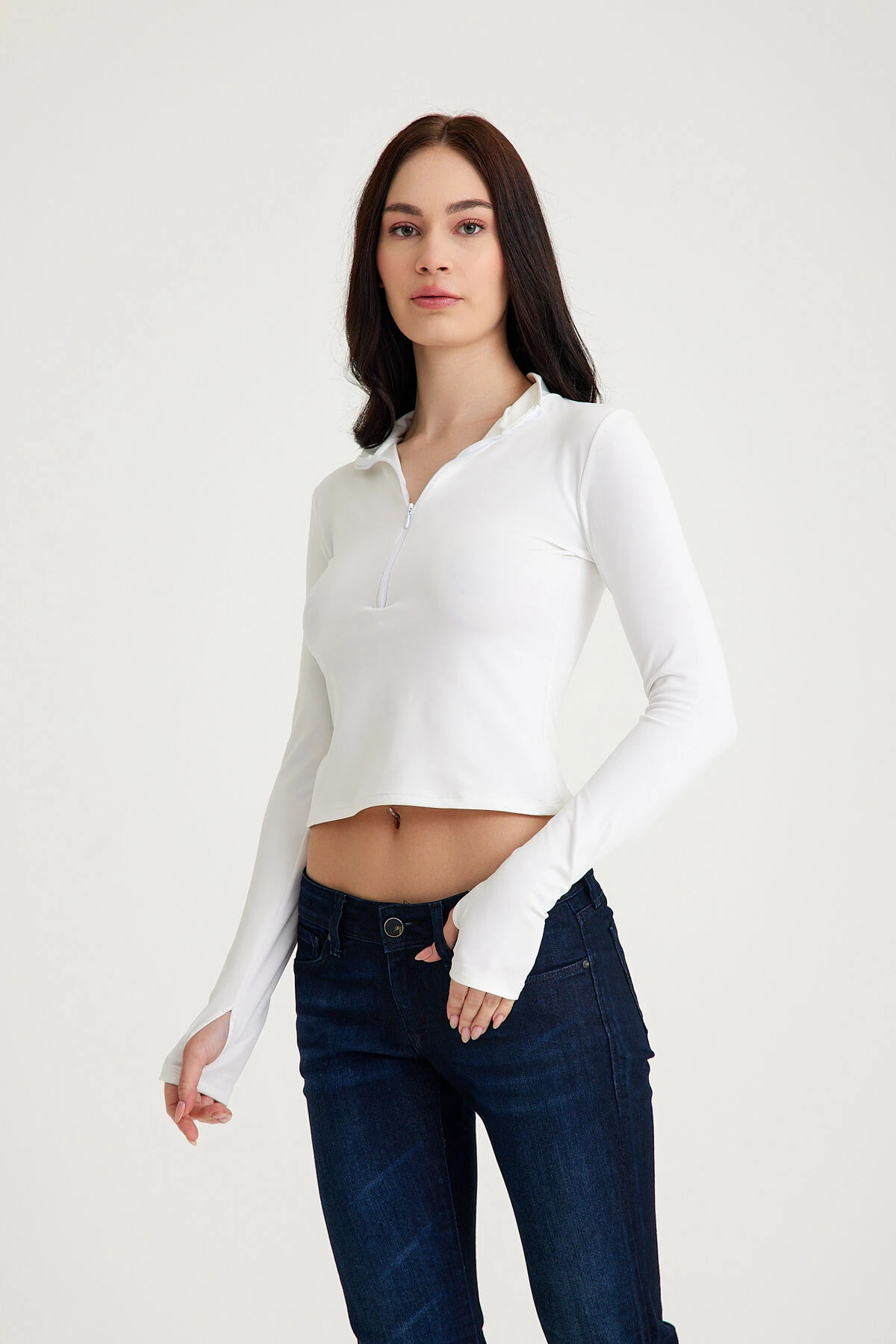 Mh Yarım Fermuarlı Dik Yaka Crop