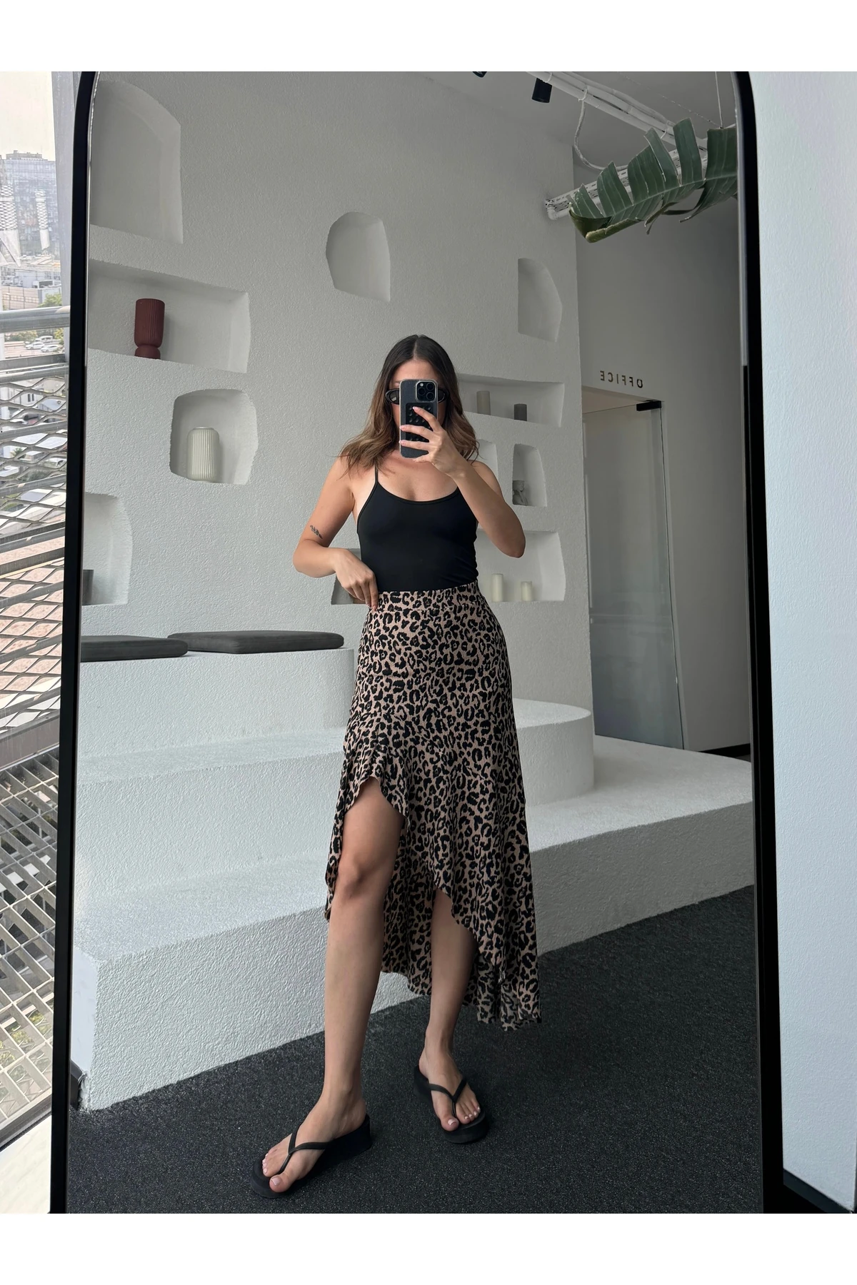 Leopar Desenli Asimetrik Bürümcük Etek