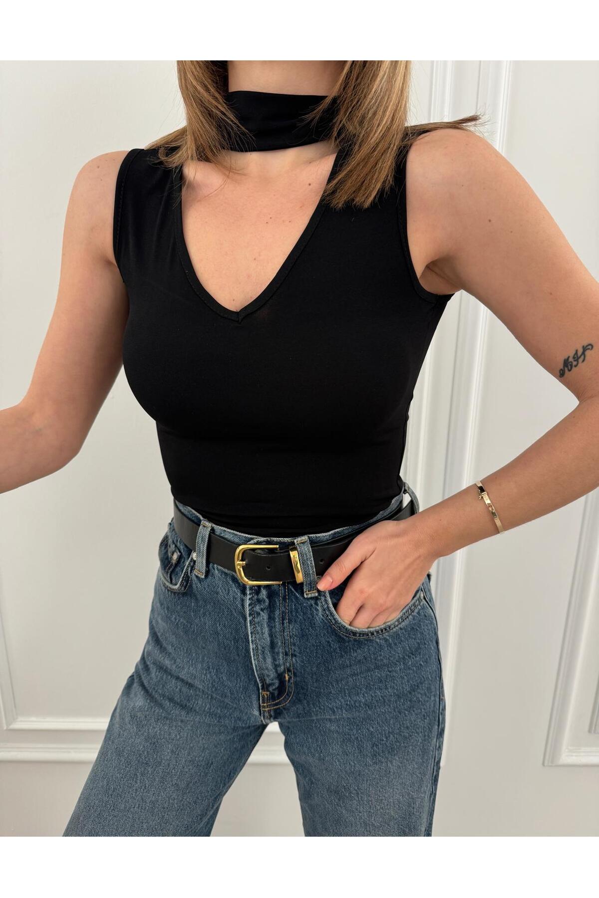 V YAKA SIFIR KOL BLUZ