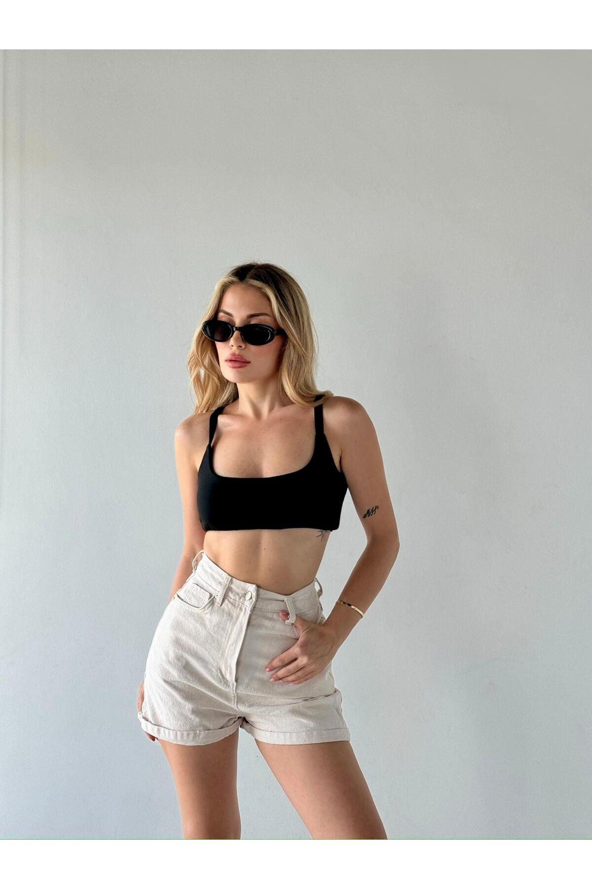 Kadın Askılı Crop Büstiyer Siyah