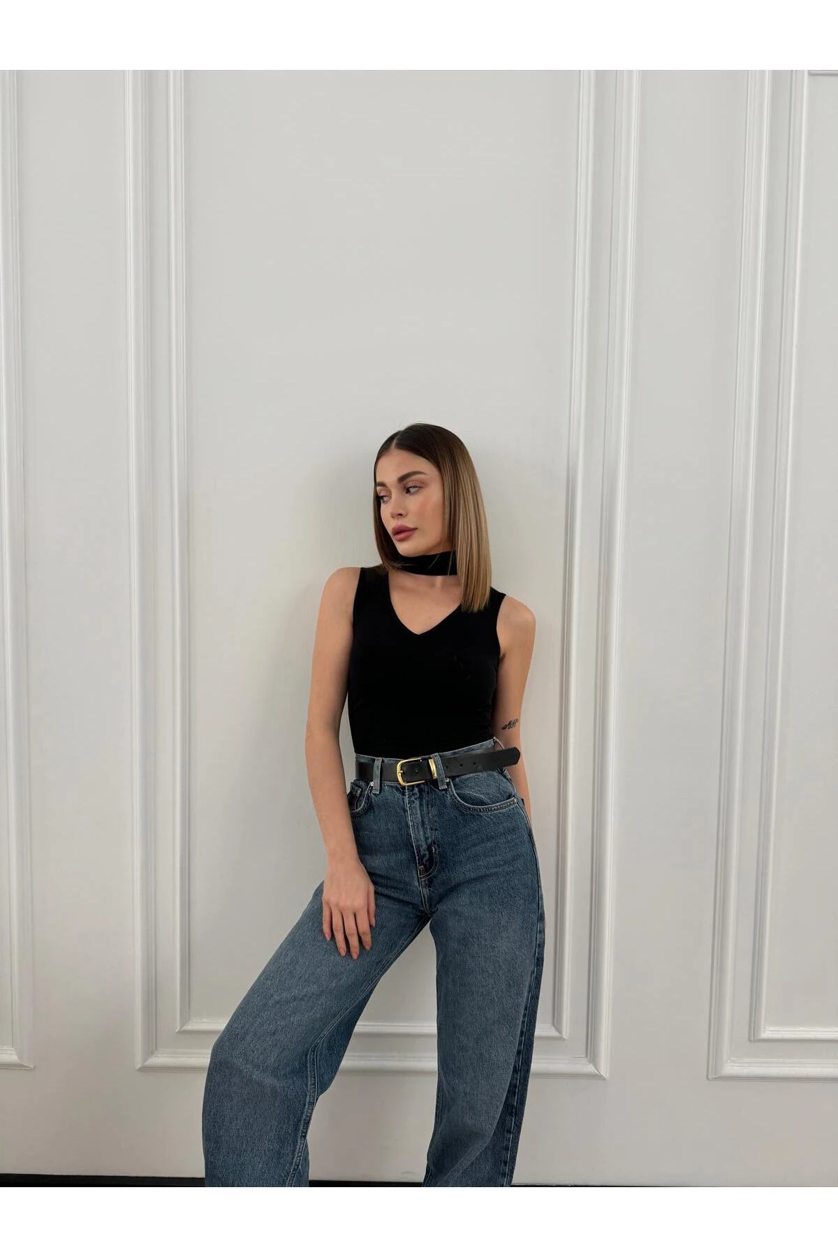 V YAKA SIFIR KOL BLUZ